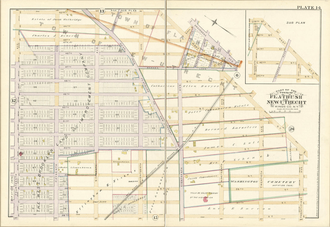 Plate 14 - Part of the Towns of Flatbush and New Utrecht, Kings County, N.Y. from Robinson&