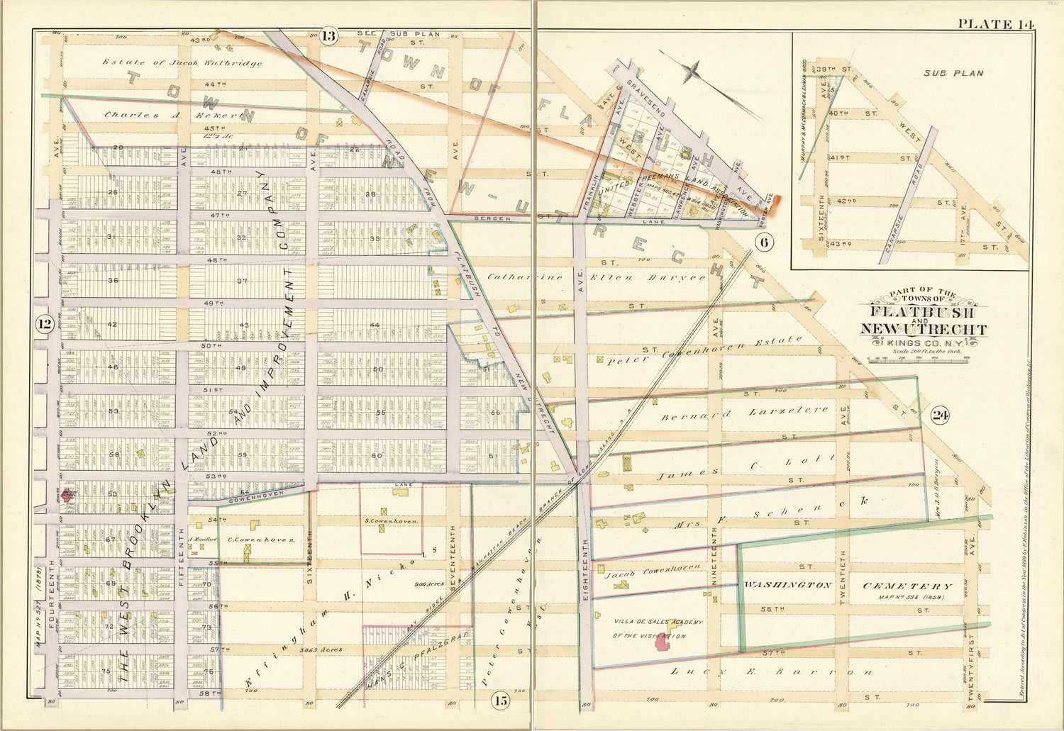 Plate 14 - Part of the Towns of Flatbush and New Utrecht, Kings County, N.Y. from Robinson&