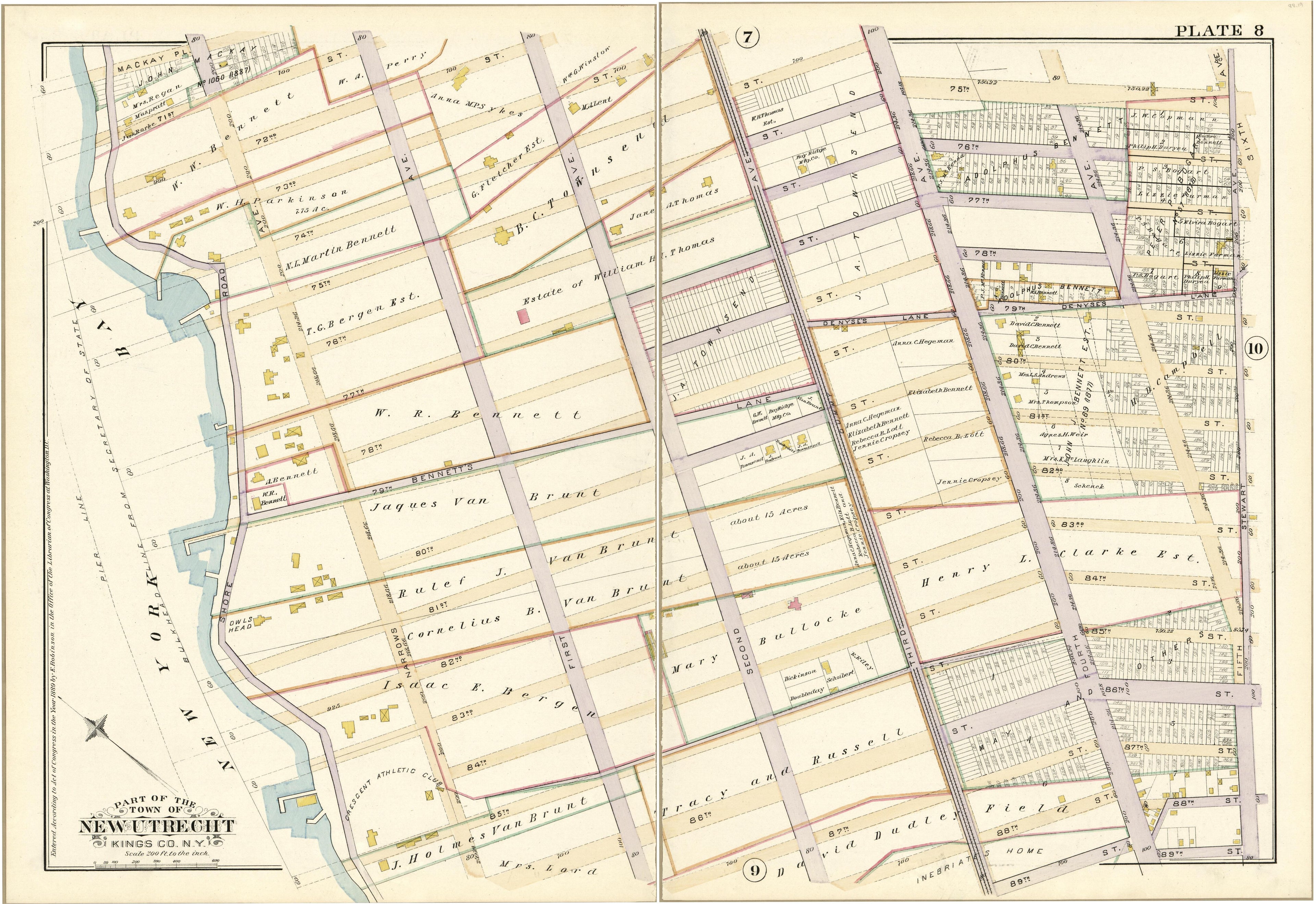 Plate 8 - Part of the Town of New Utrecht, Kings County, N.Y. from Robinson&