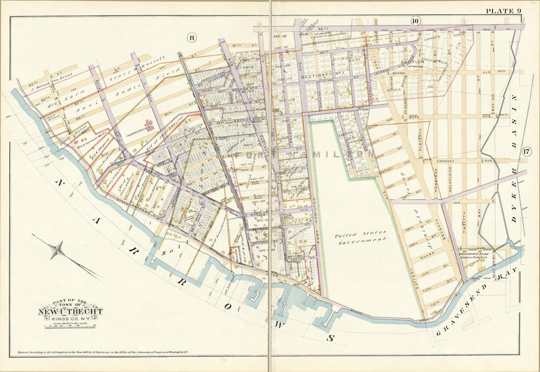 Plate 9 - Part of the Town of New Utrecht, Kings County, N.Y. from Robinson&