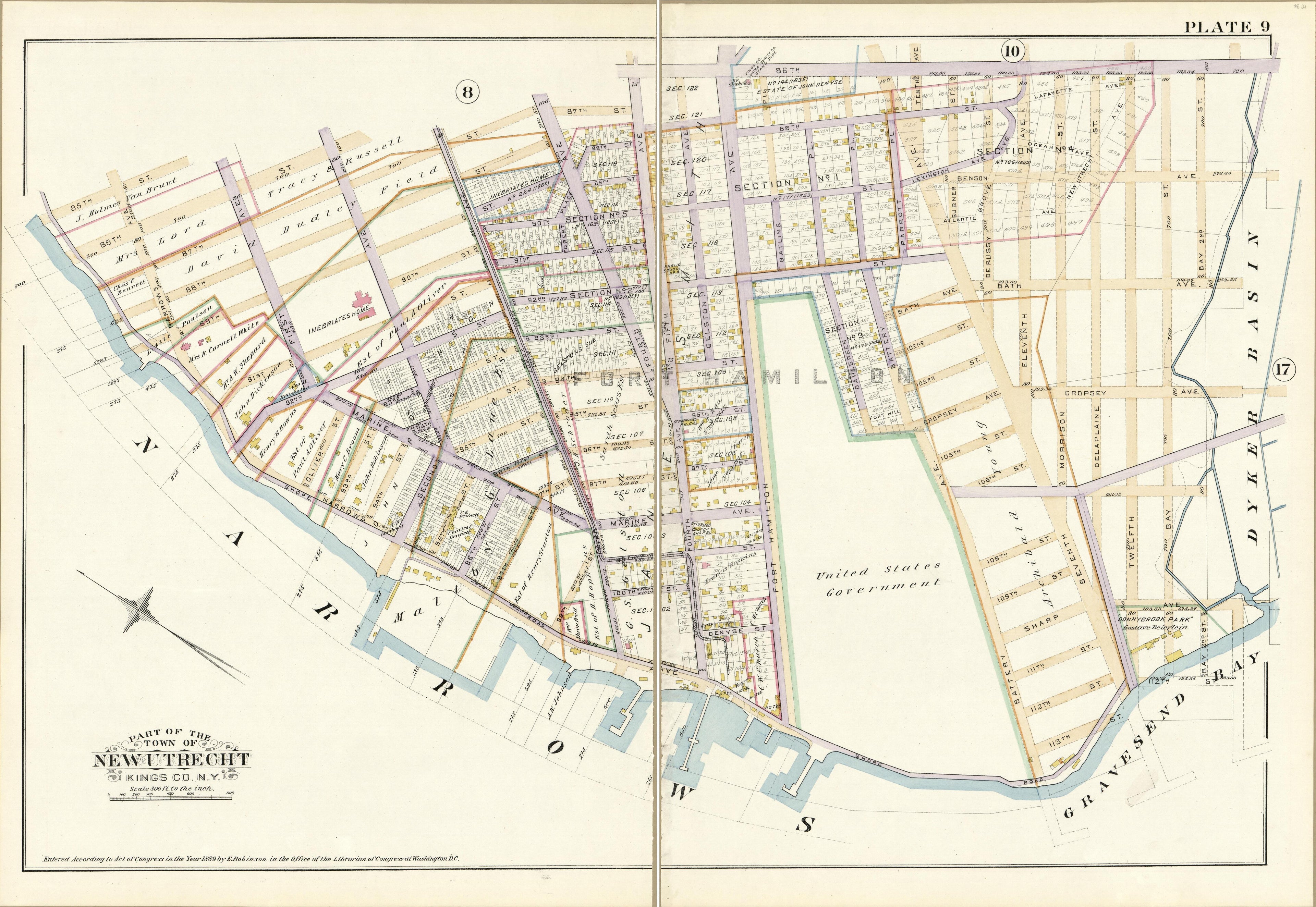 Plate 9 - Part of the Town of New Utrecht, Kings County, N.Y. from Robinson&