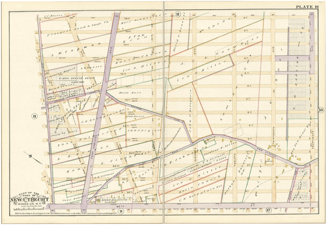 Plate 10 - Part of the Town of New Utrecht, Kings County, N.Y. from Robinson&