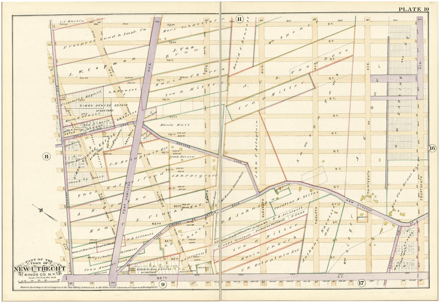 Plate 10 - Part of the Town of New Utrecht, Kings County, N.Y. from Robinson&