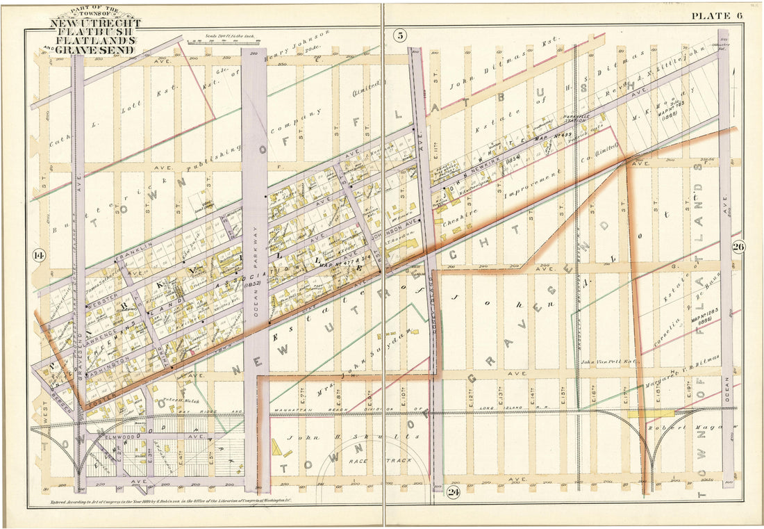 Plate 6 - Part of the Towns of New Utrecht, Flatbush, Flatlands and Gravesend from Robinson&