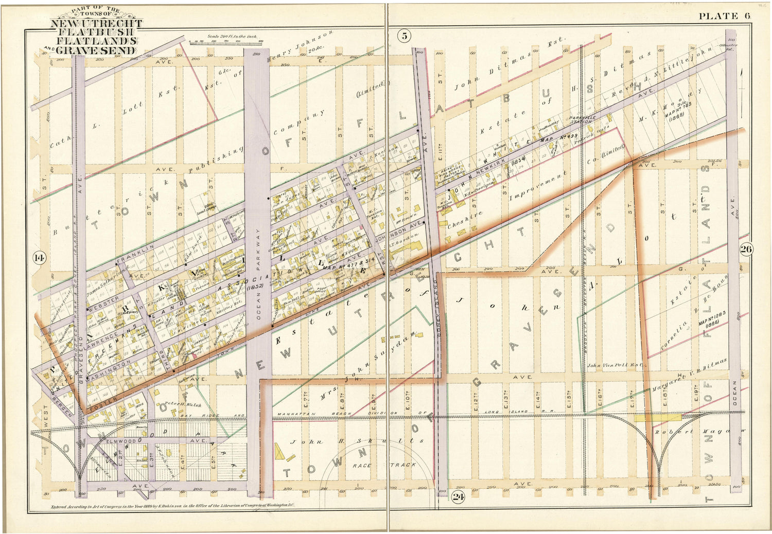 Plate 6 - Part of the Towns of New Utrecht, Flatbush, Flatlands and Gravesend from Robinson&