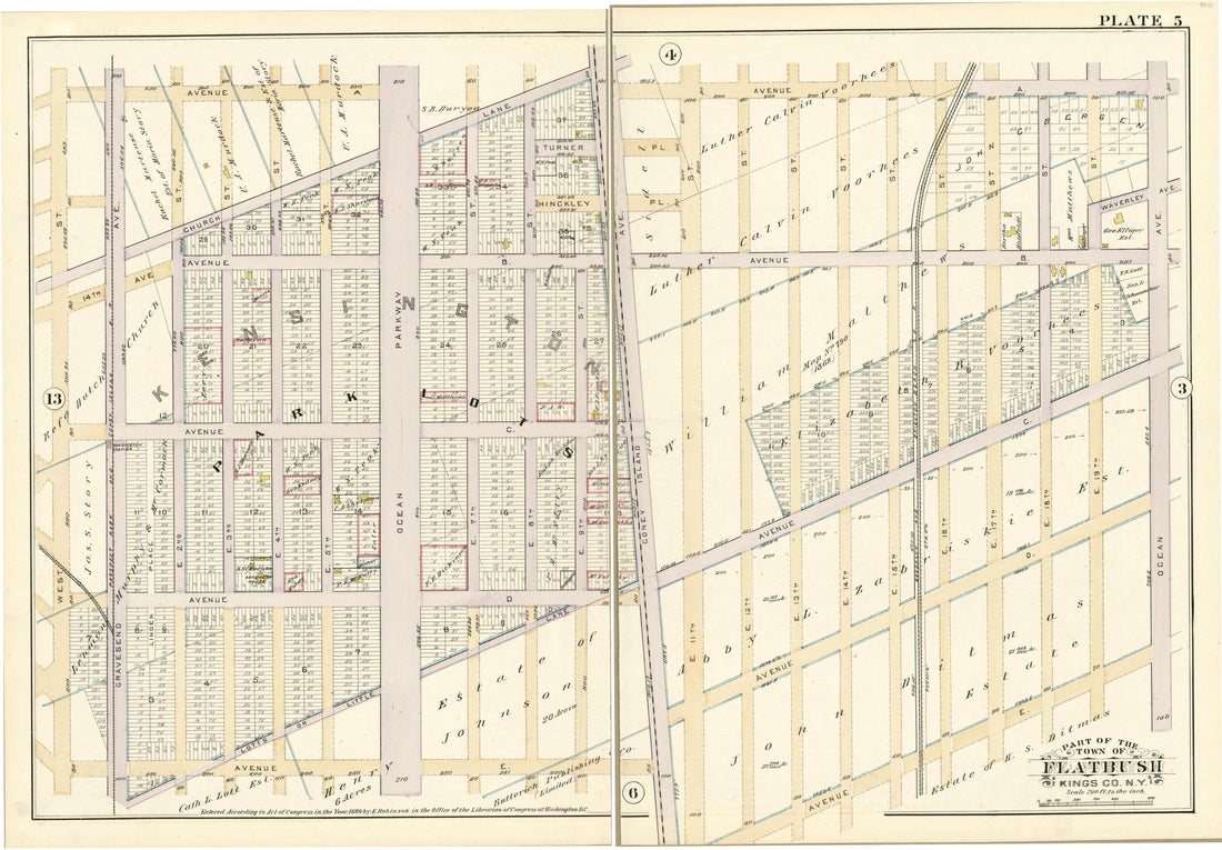 Plate 5 - Part of the Town of Flatbush Kings County, N.Y. from Robinson&