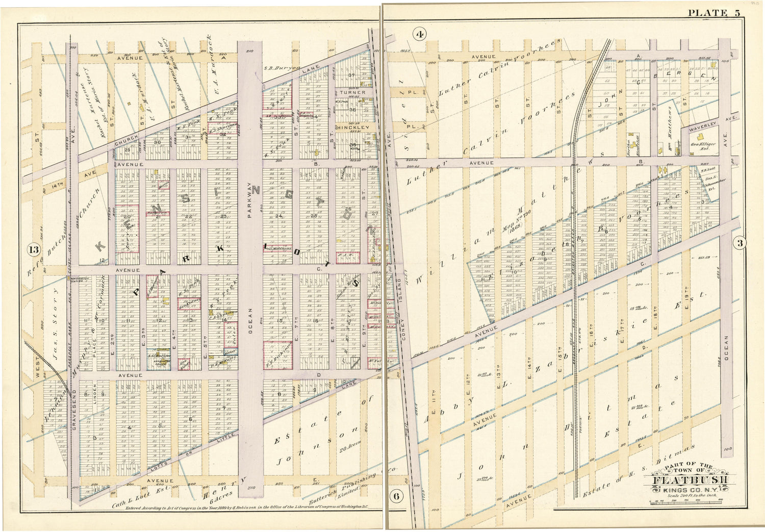 Plate 5 - Part of the Town of Flatbush Kings County, N.Y. from Robinson&