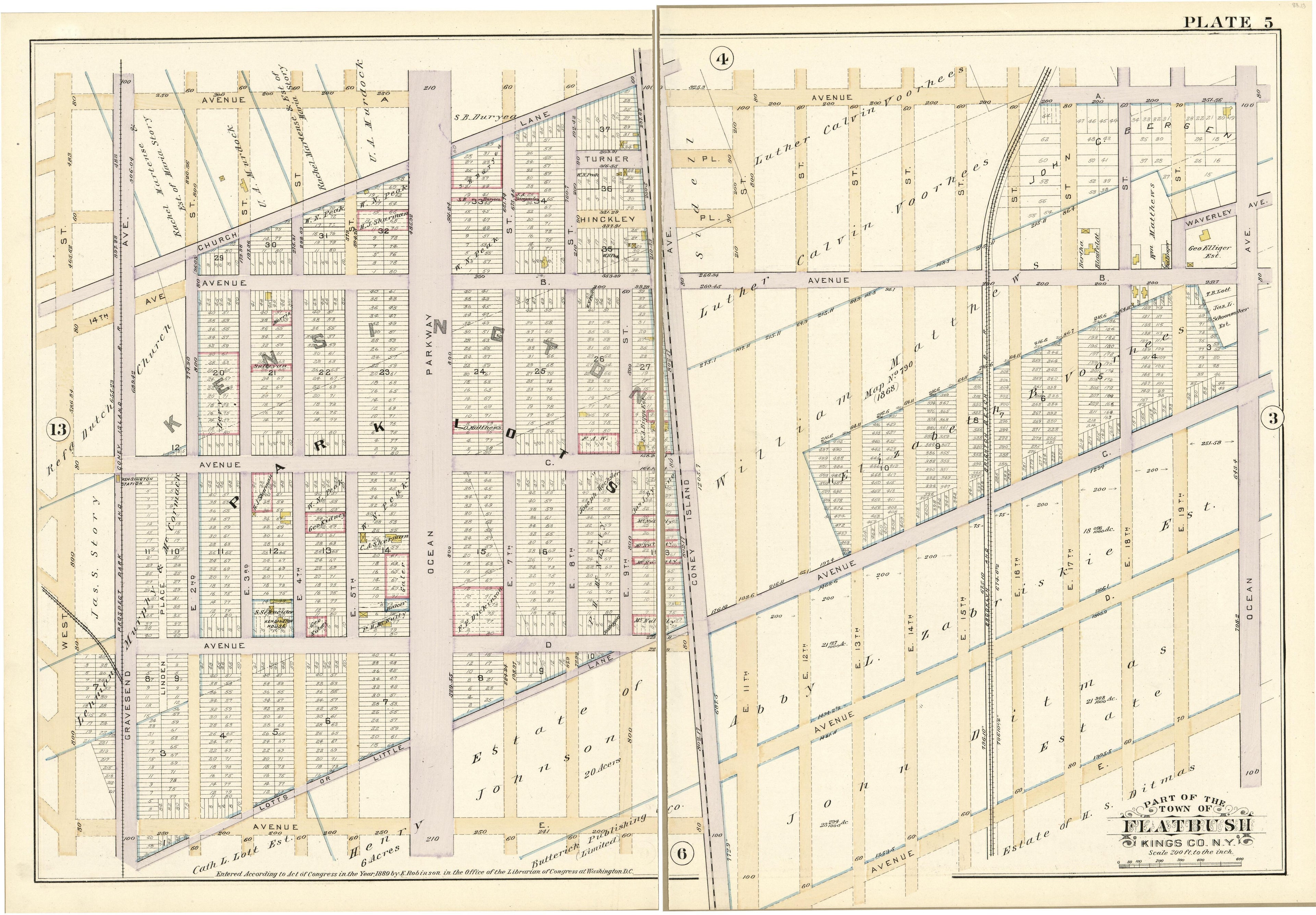 Plate 5 - Part of the Town of Flatbush Kings County, N.Y. from Robinson&