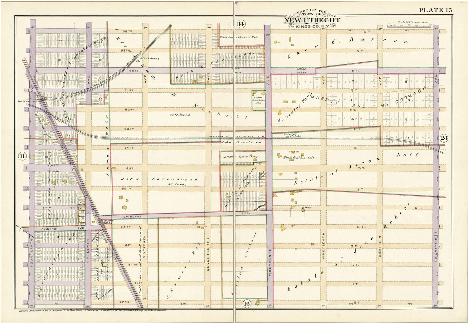 Plate 15 - Part of the Town of New Utrecht, Kings County, N.Y. from Robinson&