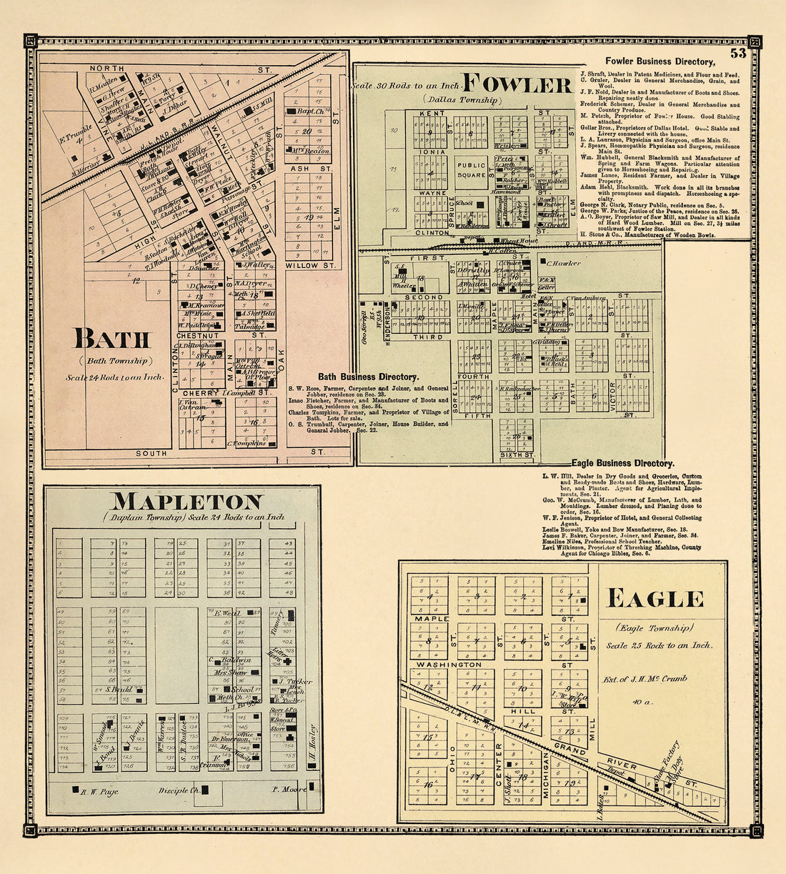 Bath; Fowler; Mapleton; Eagle from Atlas of Clinton County, Michigan 1873 by Relic Map Company