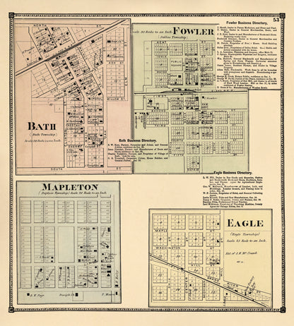 Bath; Fowler; Mapleton; Eagle from Atlas of Clinton County, Michigan 1873 by Relic Map Company