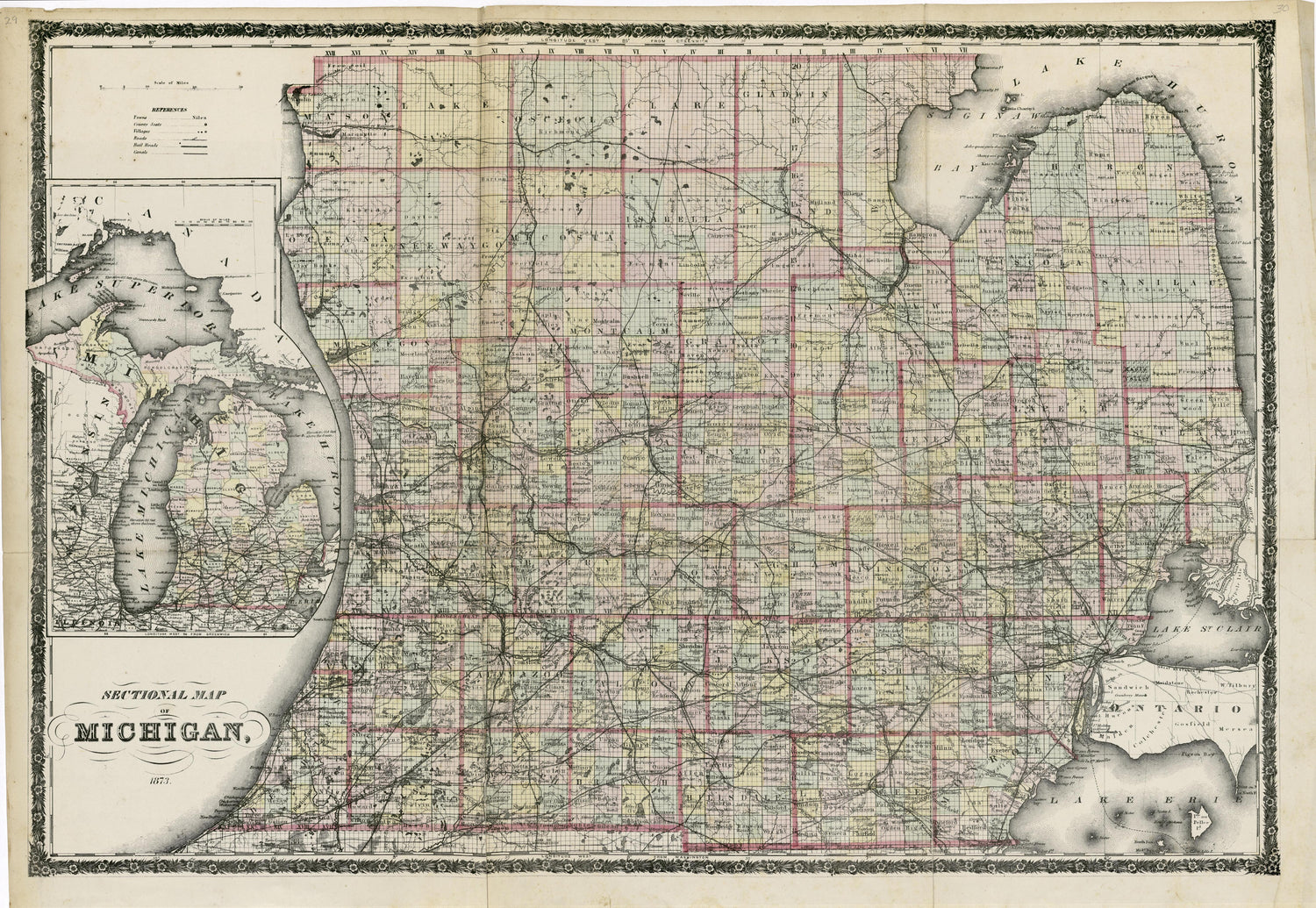 Sectional Map of Michigan from Atlas of Clinton County, Michigan 1873 by Relic Map Company
