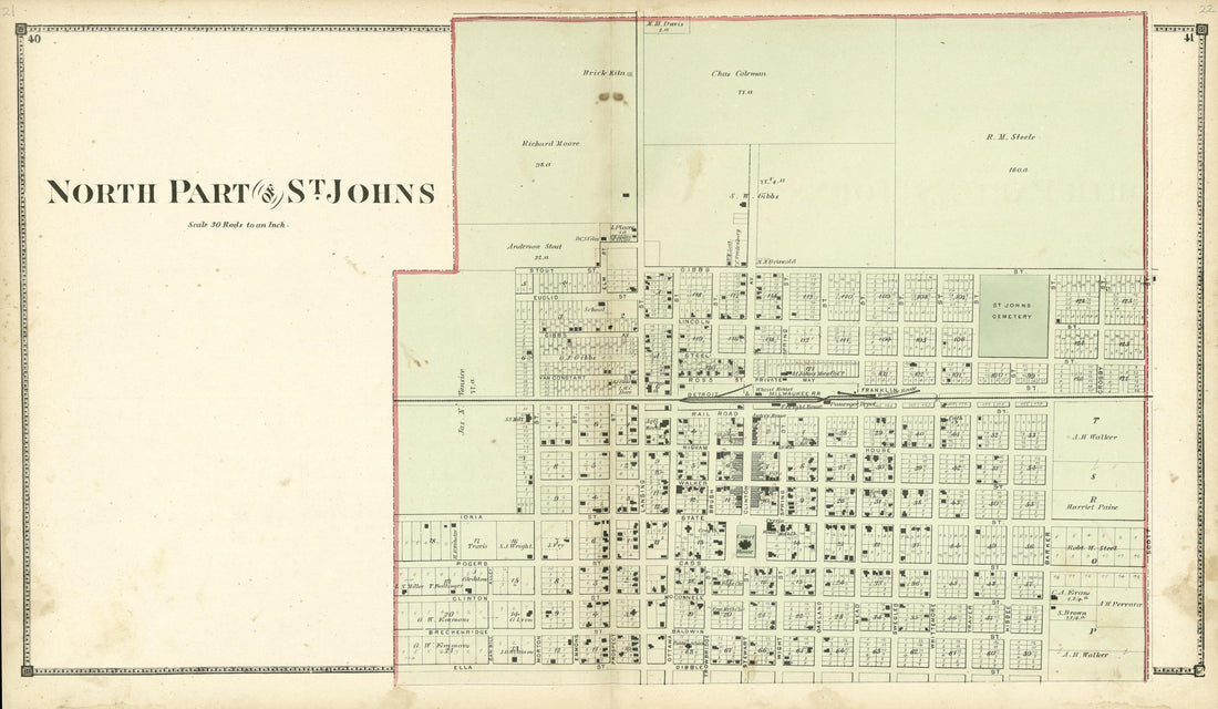 North Part of St. Johns from Atlas of Clinton County, Michigan 1873 by Relic Map Company