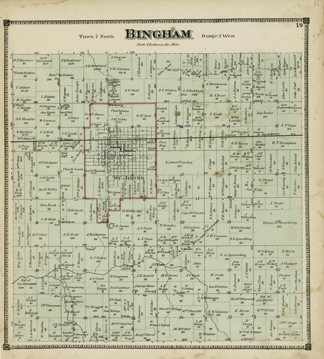 Bingham from Atlas of Clinton County, Michigan 1873 by Relic Map Company