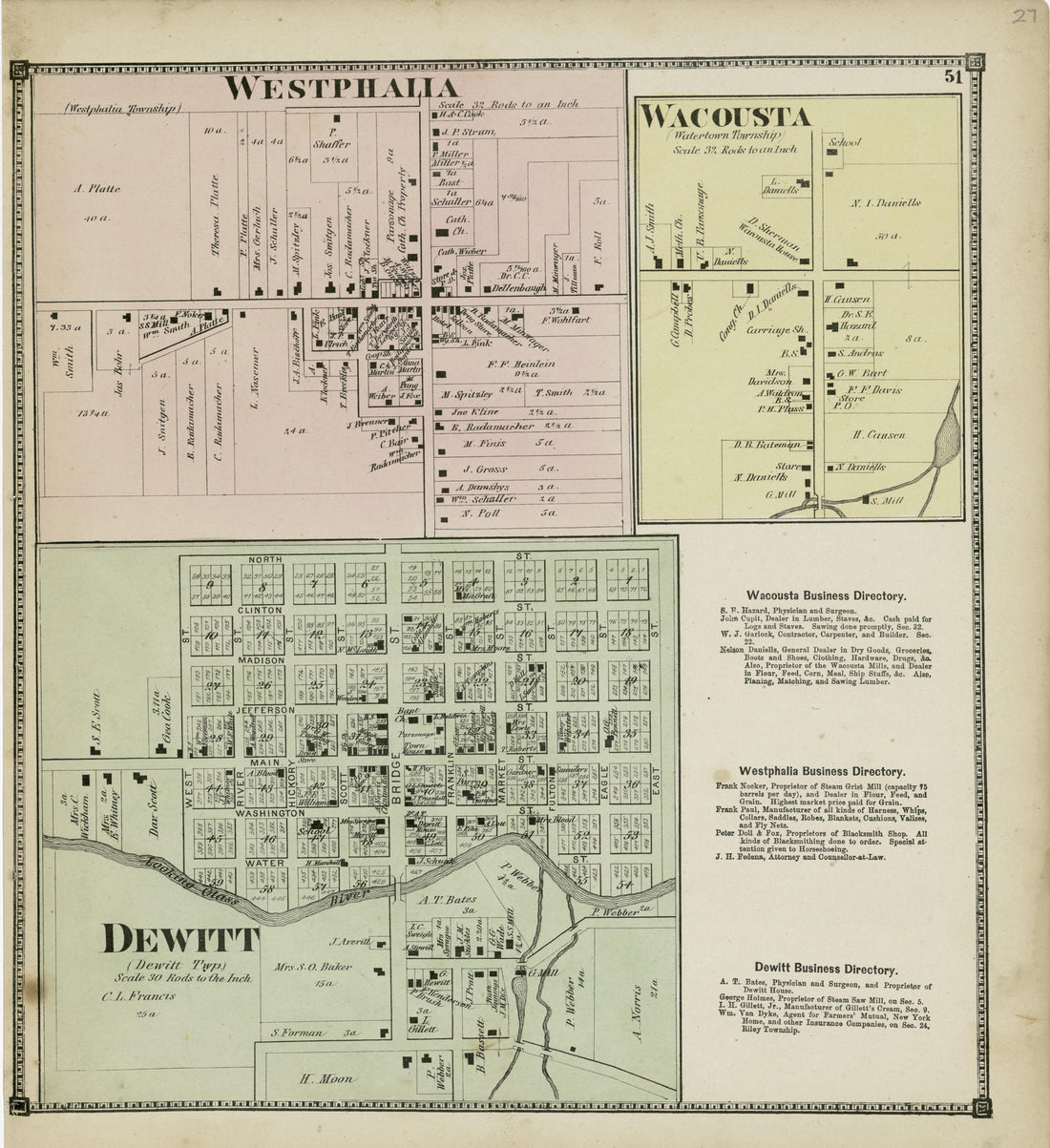 Westphalia; Wacousta; Dewitt from Atlas of Clinton County, Michigan 1873 by Relic Map Company