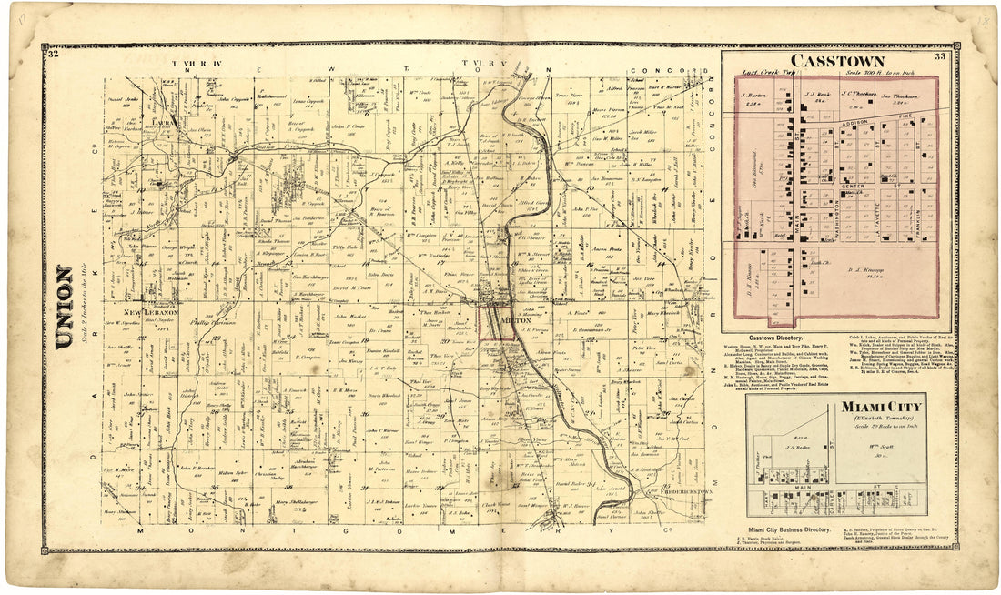 Union; Casstown; Miami City from Atlas of Miami County, Ohio 1871 by Relic Map Company