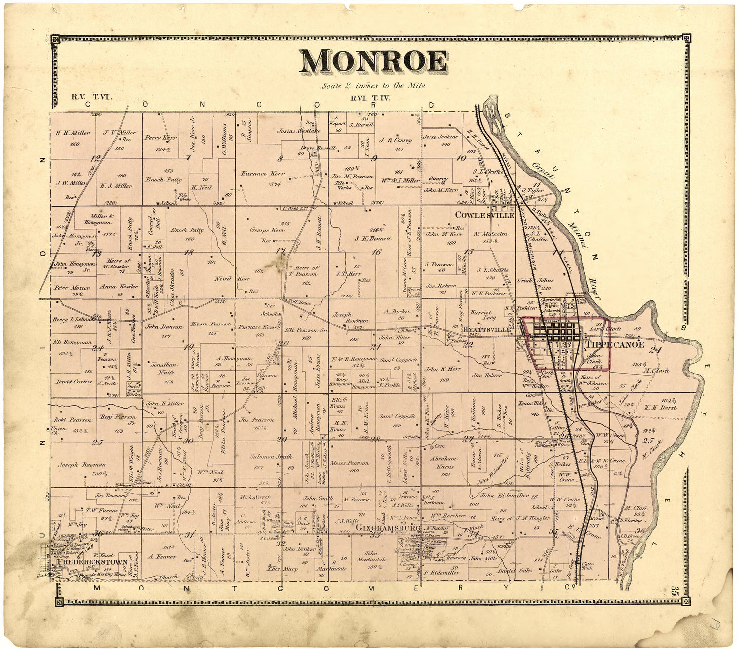 Monroe from Atlas of Miami County, Ohio 1871 by Relic Map Company