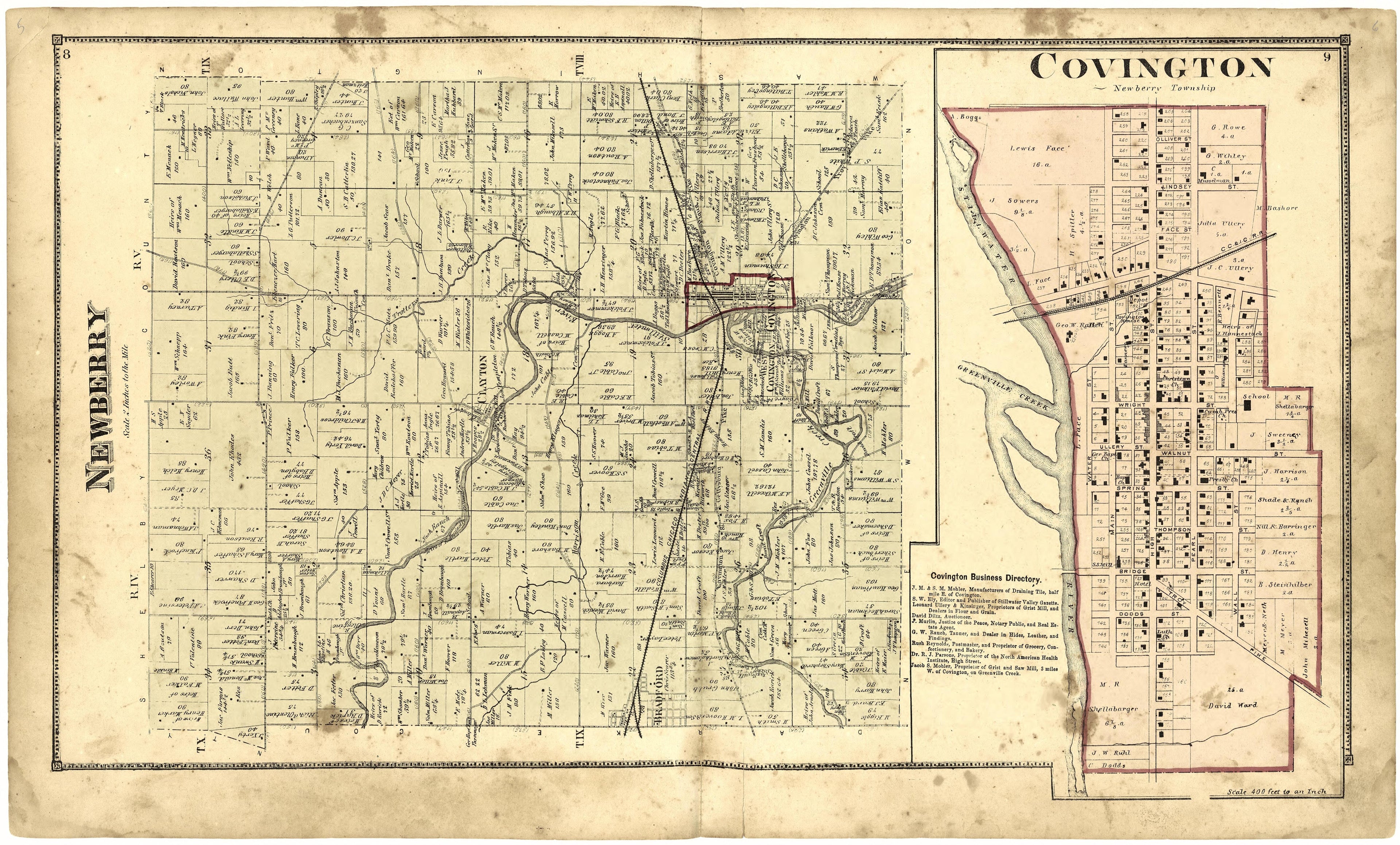 Covington; Newberry from Atlas of Miami County, Ohio 1871 by Relic Map Company