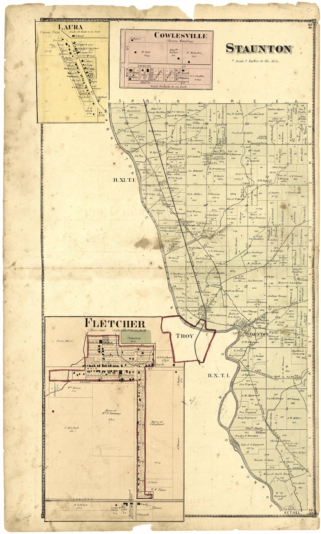 Staunton from Atlas of Miami County, Ohio 1871 by Relic Map Company