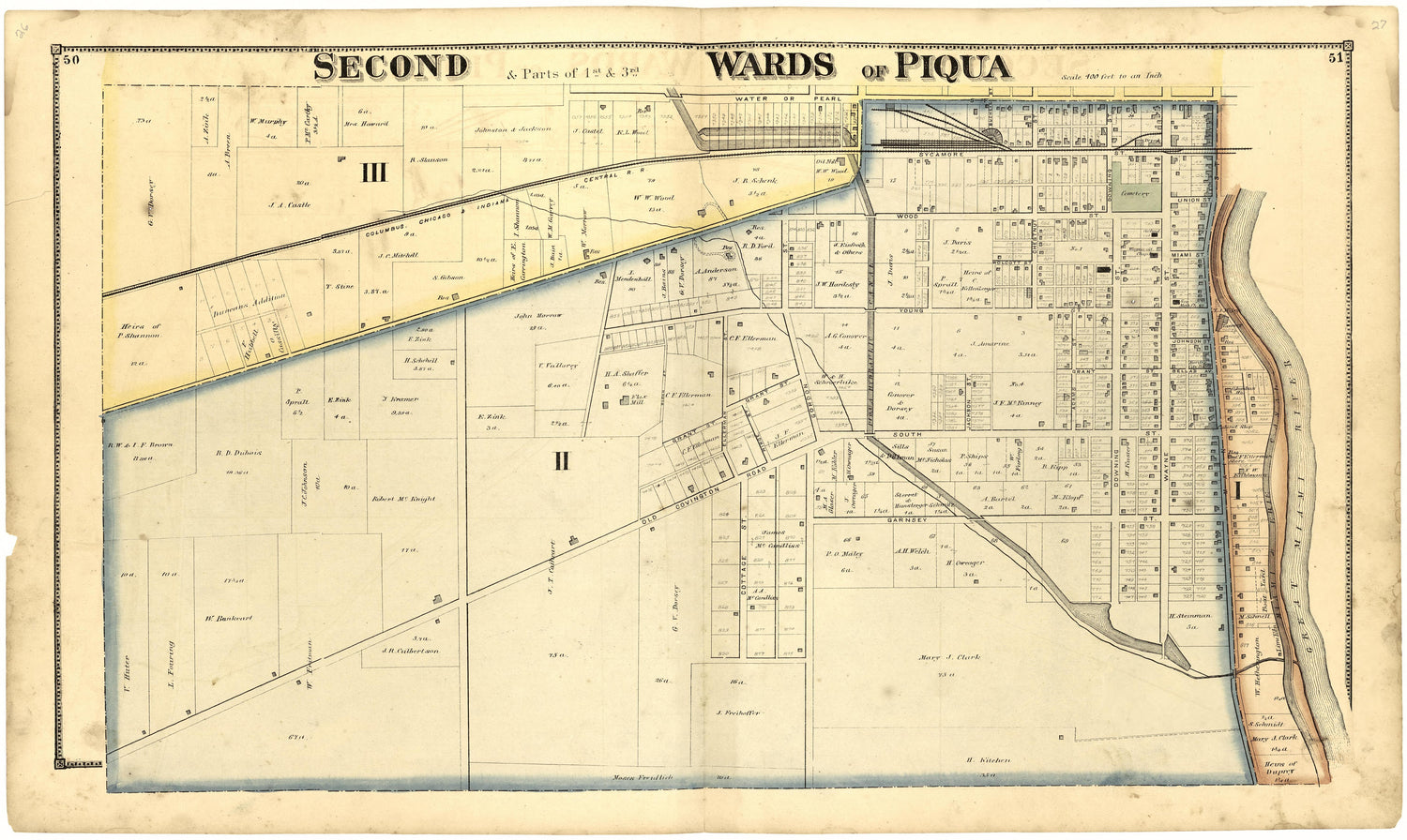 Second &amp; Parts of 1st &amp; 3rd Wards of Piqua from Atlas of Miami County, Ohio 1871 by Relic Map Company