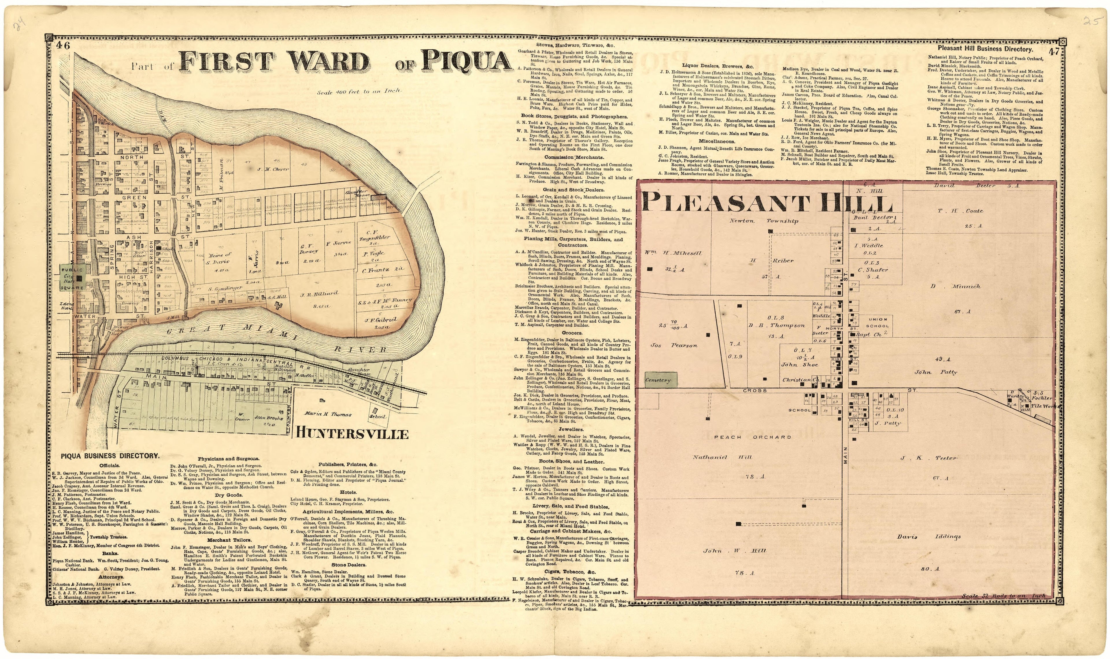 Part of First Ward of Piqua from Atlas of Miami County, Ohio 1871 by Relic Map Company