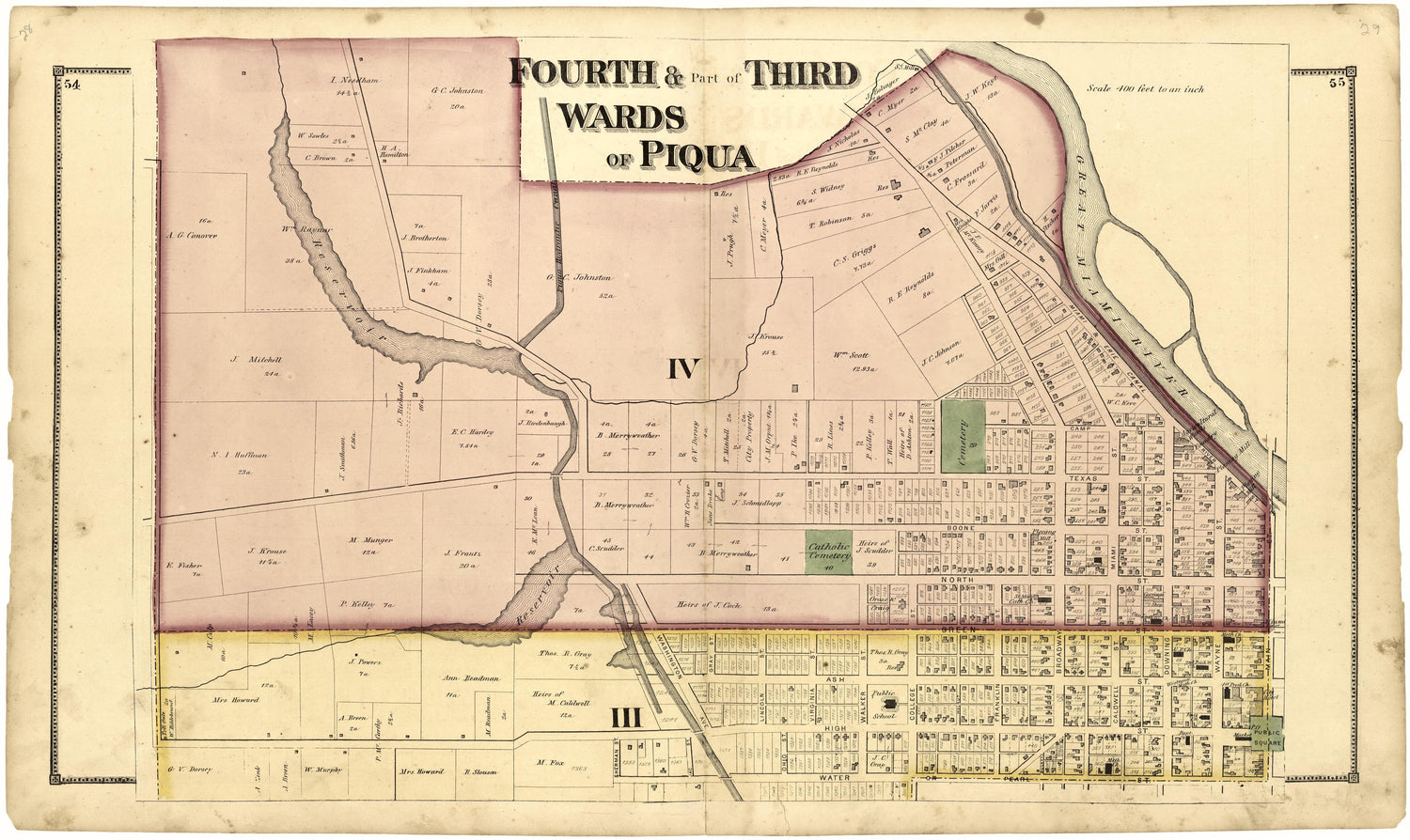 Fourth &amp; Part of Third Wards of Piqua from Atlas of Miami County, Ohio 1871 by Relic Map Company
