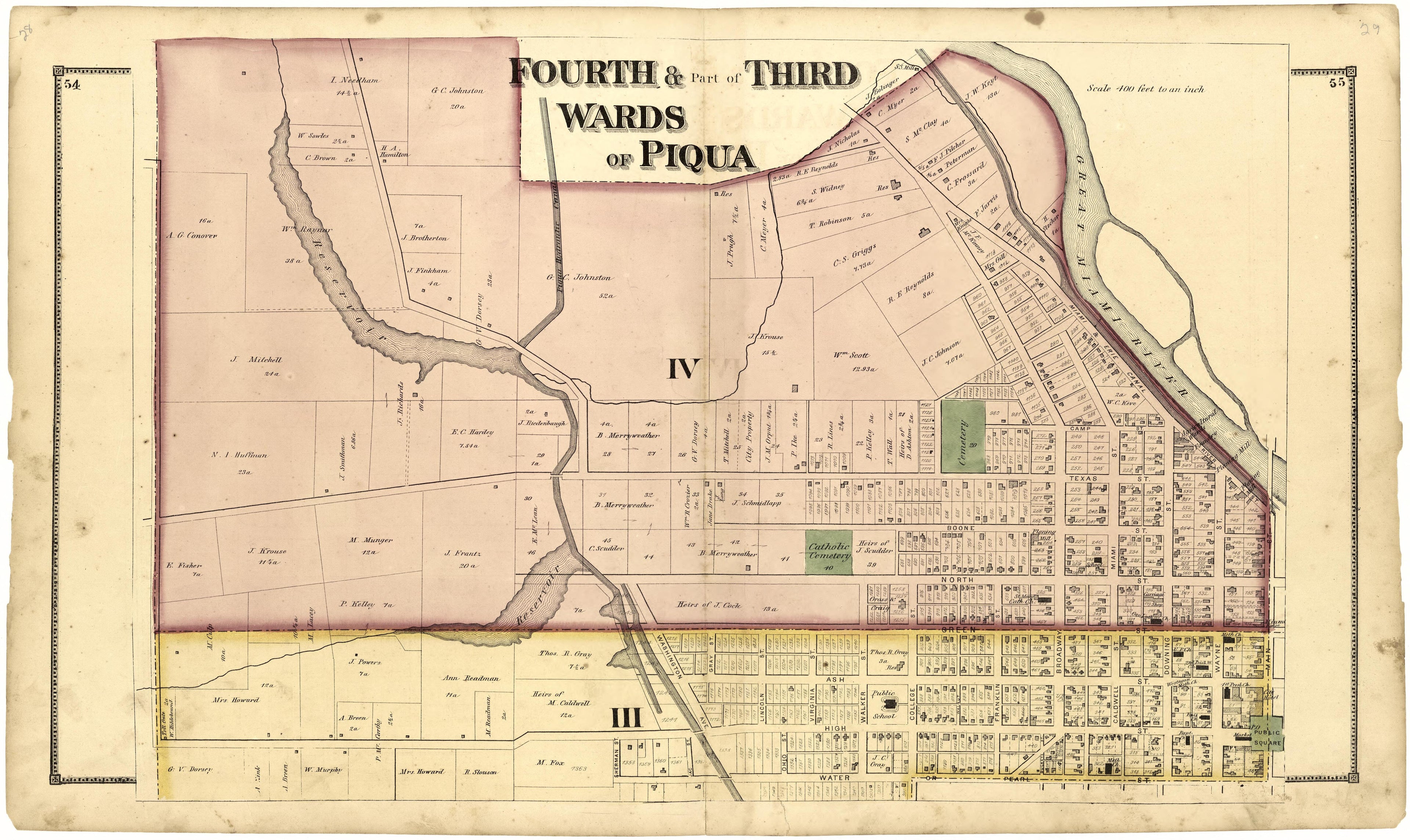 Fourth &amp; Part of Third Wards of Piqua from Atlas of Miami County, Ohio 1871 by Relic Map Company
