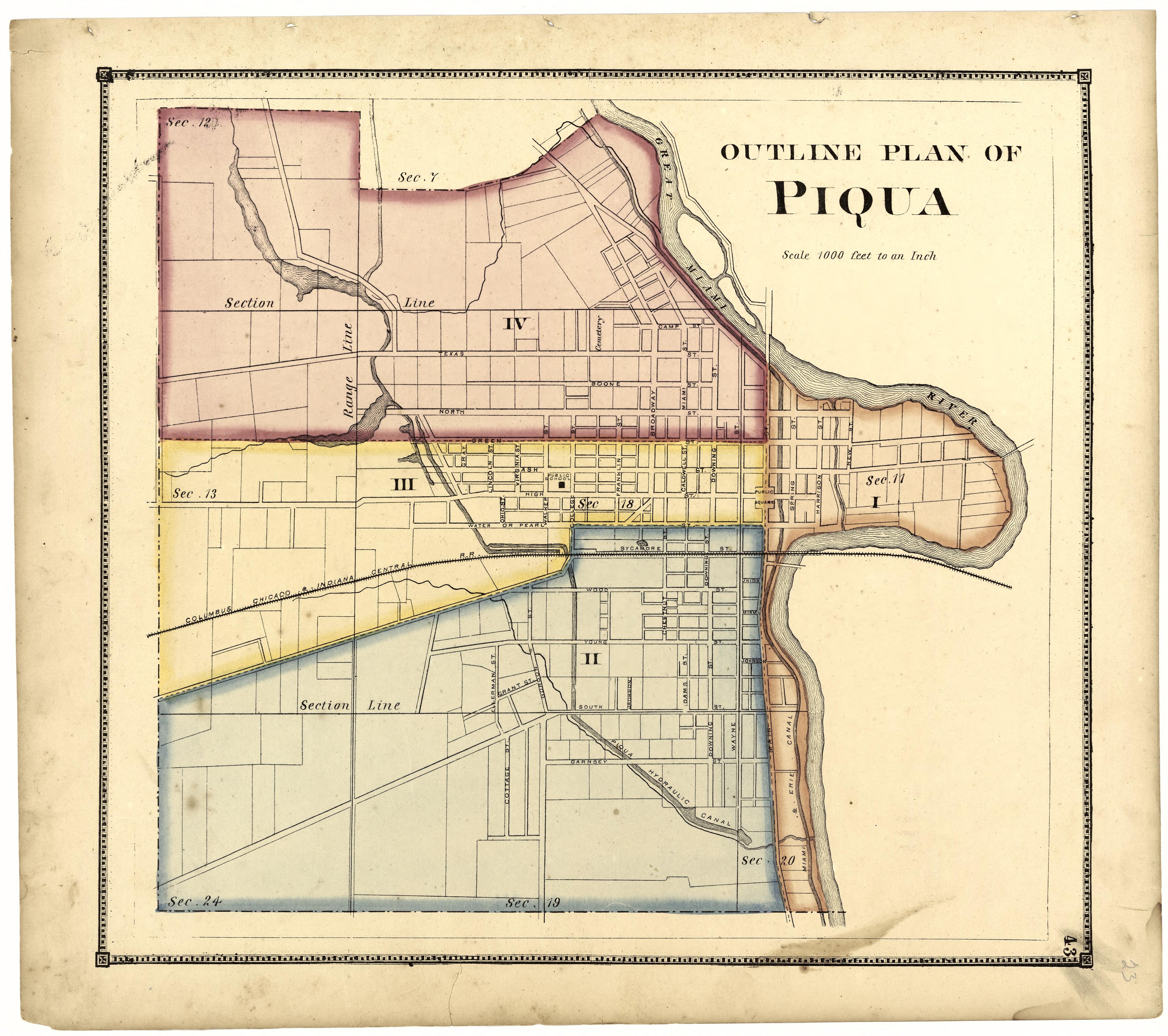 Outline Plan of Piqua from Atlas of Miami County, Ohio 1871 by Relic Map Company