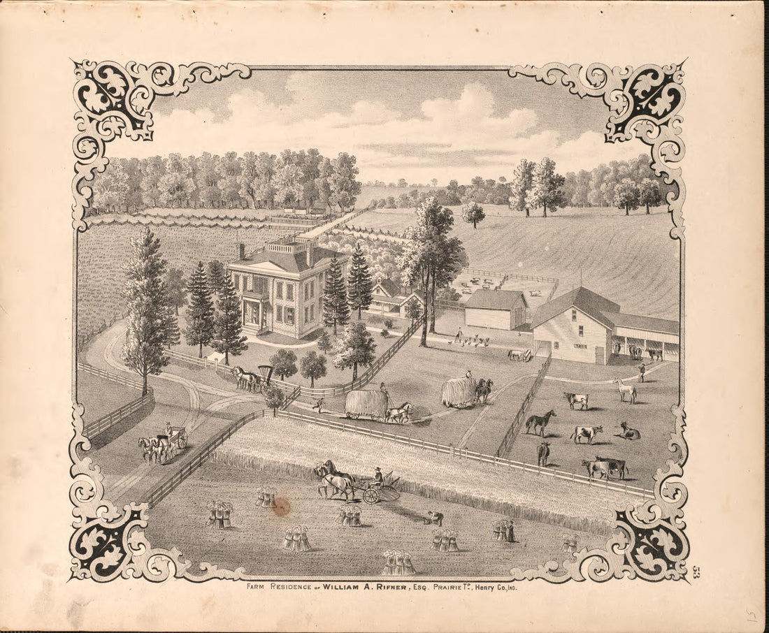 View of Rifner Residence from an Illustrated Historical Atlas of Henry County, Indiana 1875 by Relic Map Company