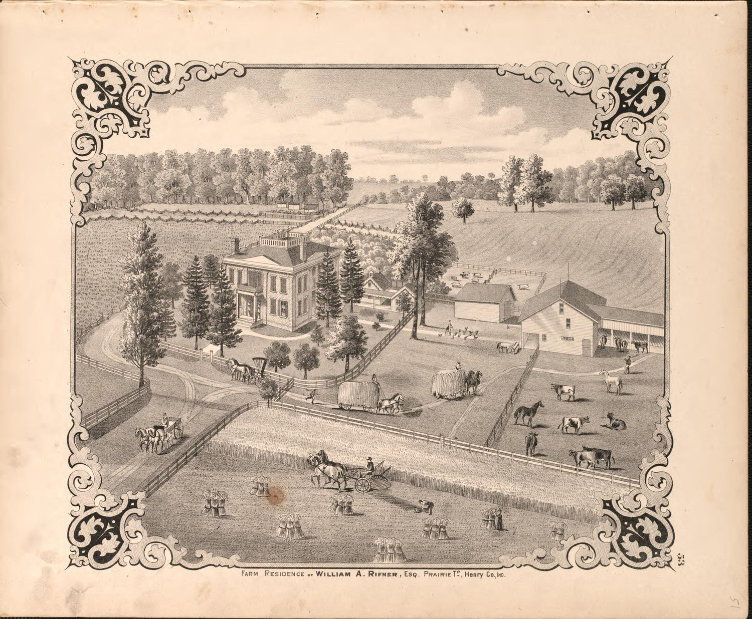 View of Rifner Residence from an Illustrated Historical Atlas of Henry County, Indiana 1875 by Relic Map Company