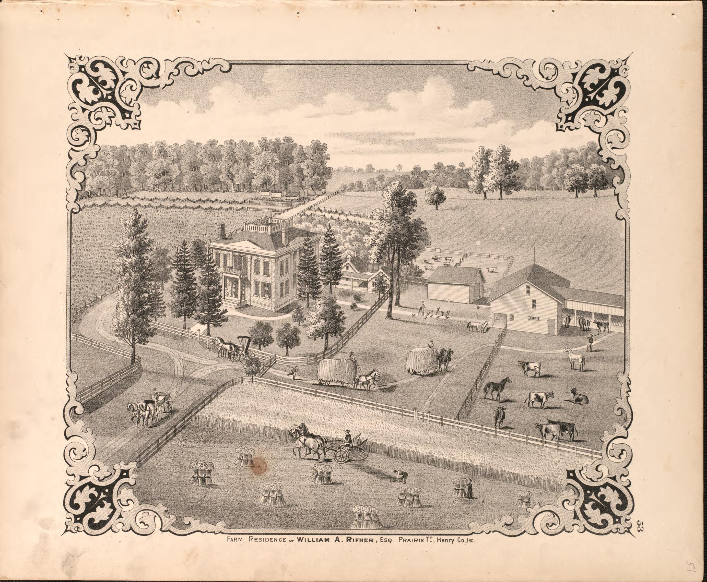 View of Rifner Residence from an Illustrated Historical Atlas of Henry County, Indiana 1875 by Relic Map Company
