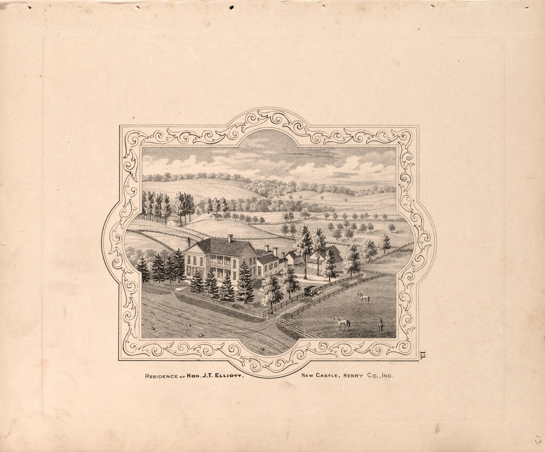 View of Elliott Residence from an Illustrated Historical Atlas of Henry County, Indiana 1875 by Relic Map Company