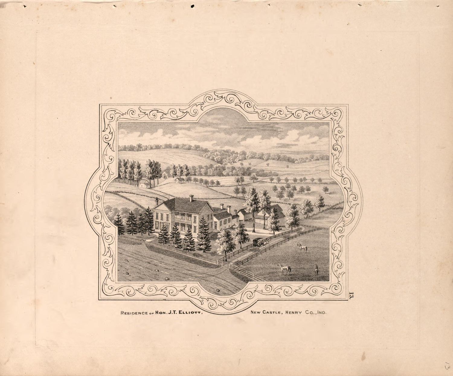 View of Elliott Residence from an Illustrated Historical Atlas of Henry County, Indiana 1875 by Relic Map Company