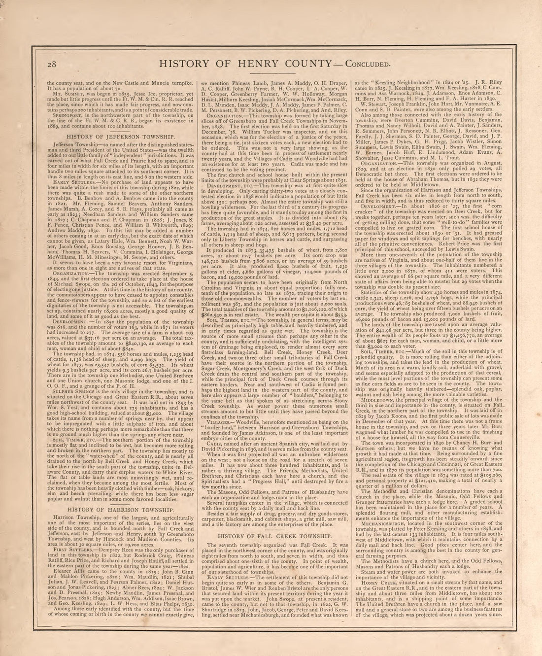 Township History of Henry County-continued from an Illustrated Historical Atlas of Henry County, Indiana 1875 by Relic Map Company