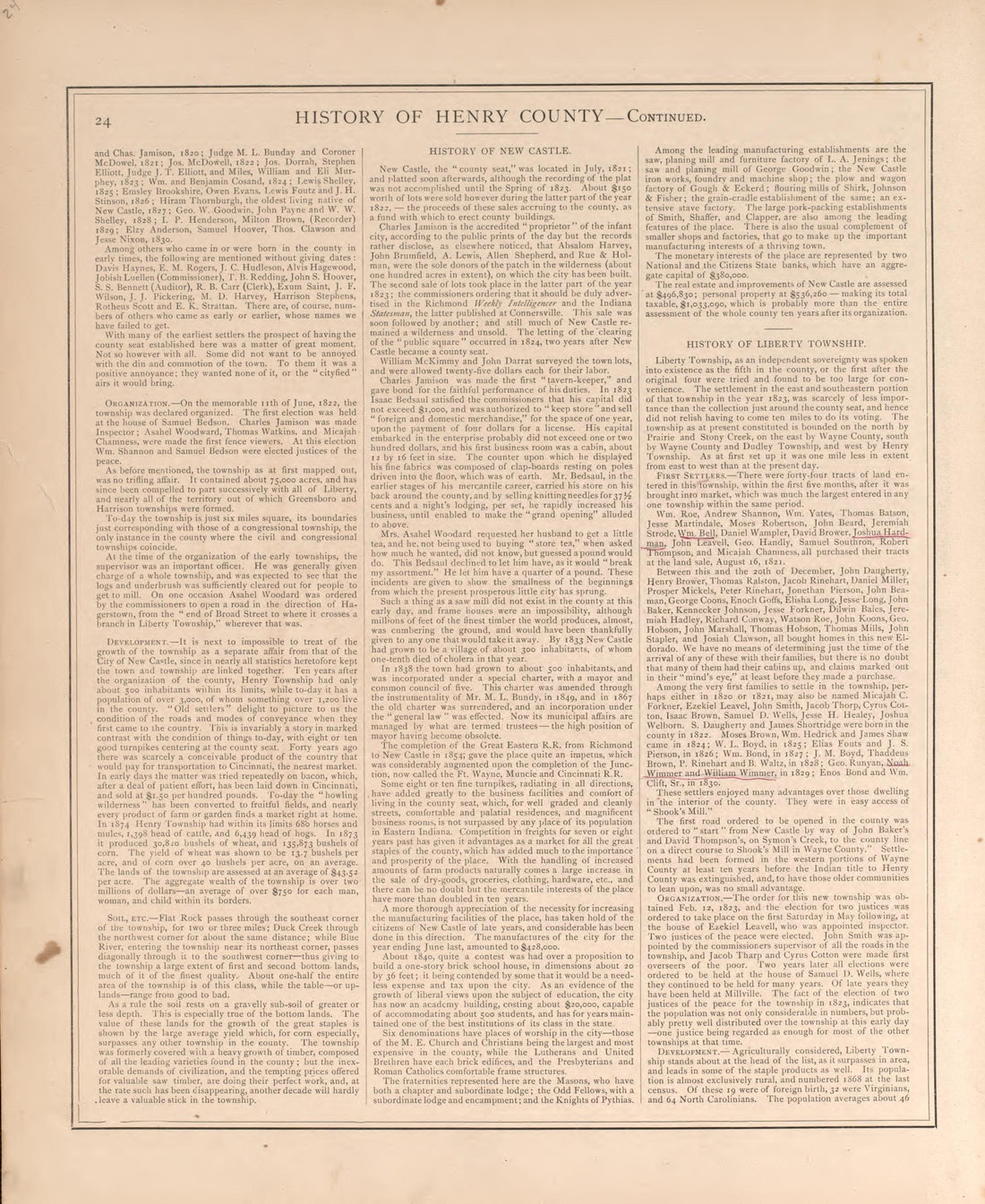 Township History of Henry County-continued from an Illustrated Historical Atlas of Henry County, Indiana 1875 by Relic Map Company