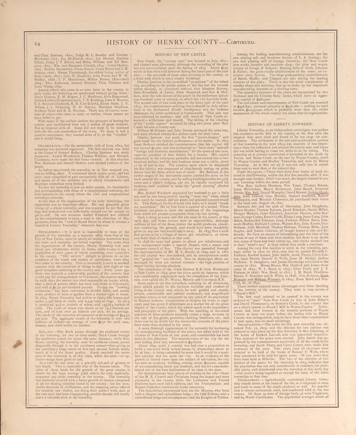 Township History of Henry County-continued from an Illustrated Historical Atlas of Henry County, Indiana 1875 by Relic Map Company