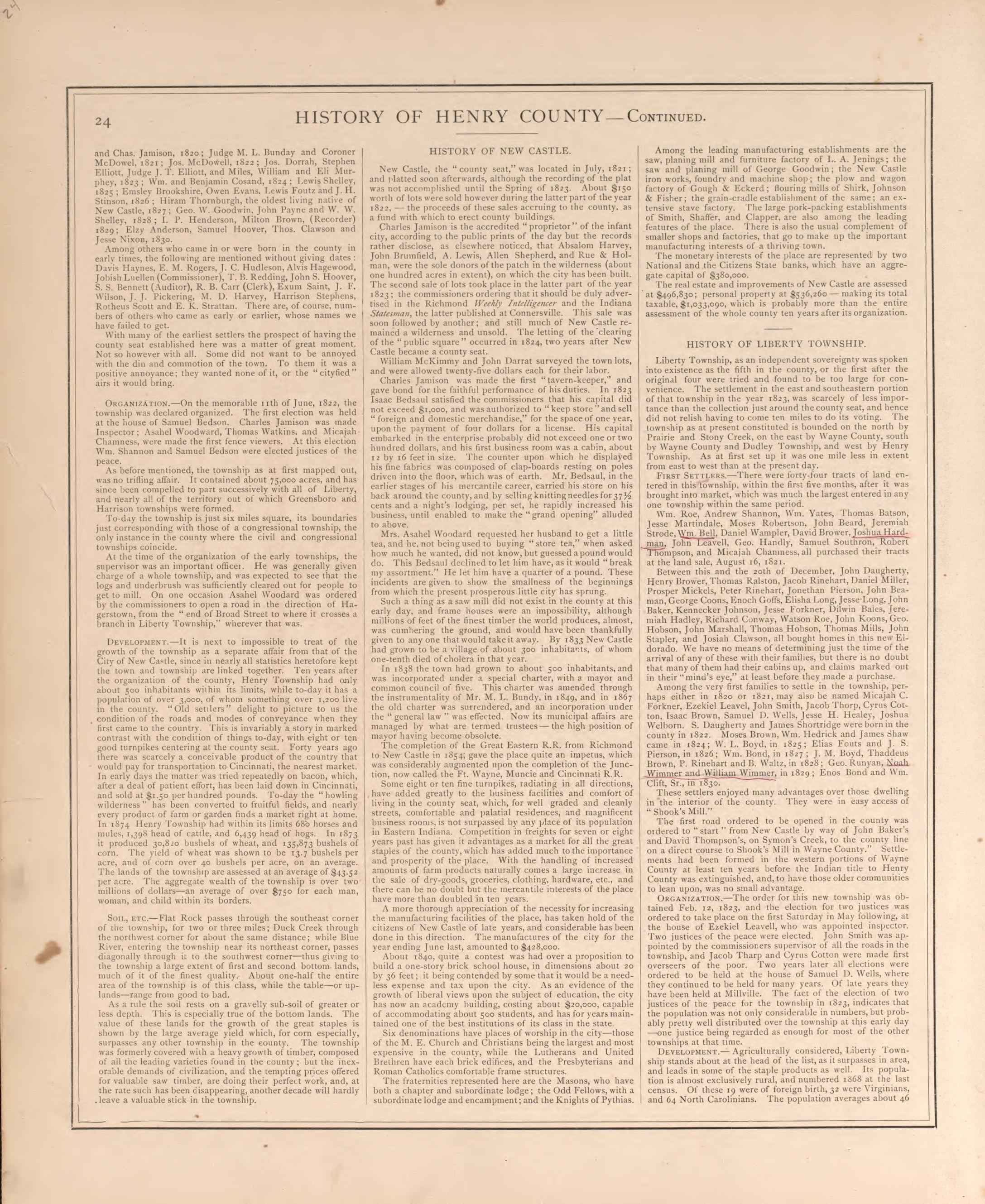 Township History of Henry County-continued from an Illustrated Historical Atlas of Henry County, Indiana 1875 by Relic Map Company