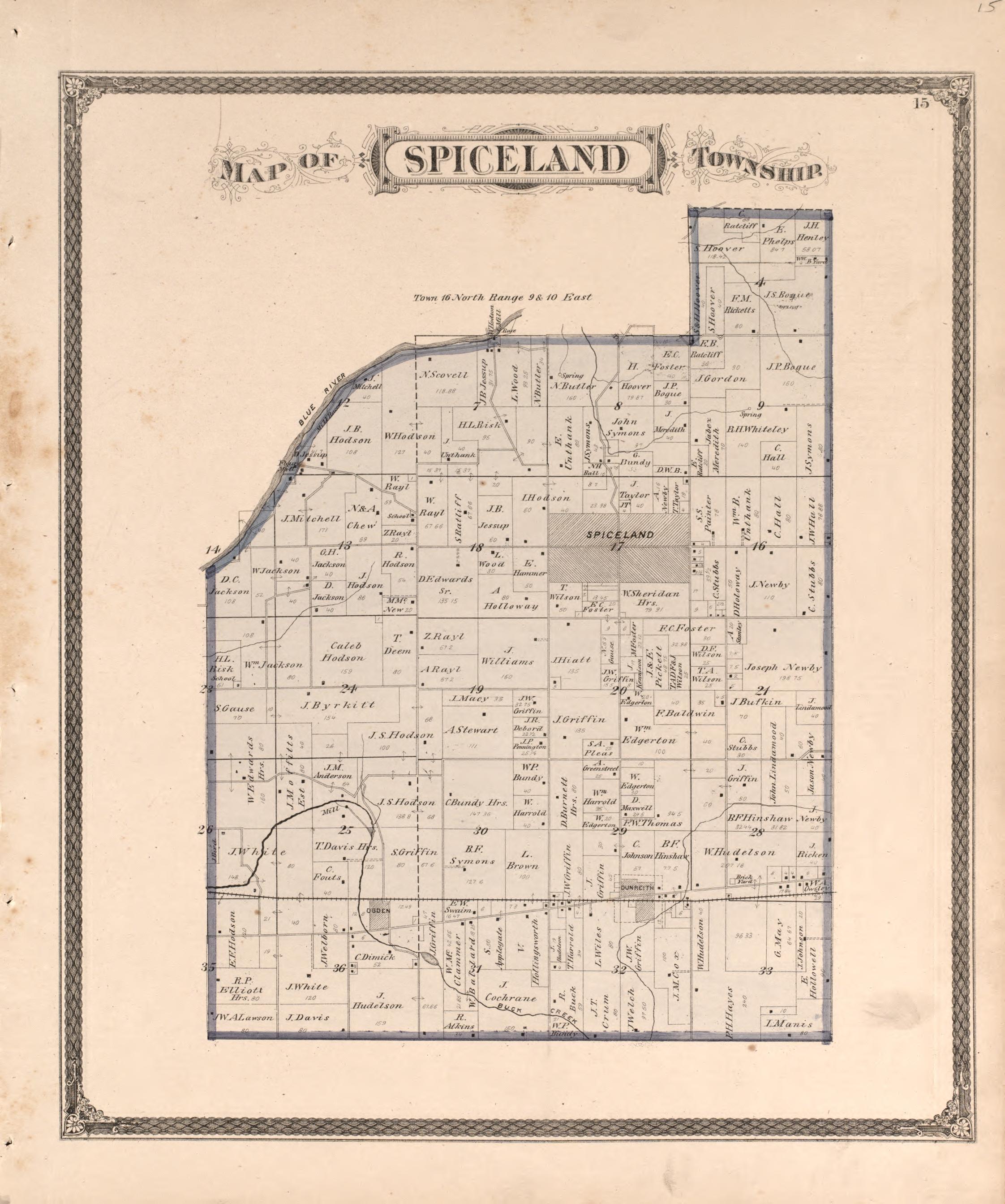 Spiceland Township from an Illustrated Historical Atlas of Henry County, Indiana 1875 by Relic Map Company