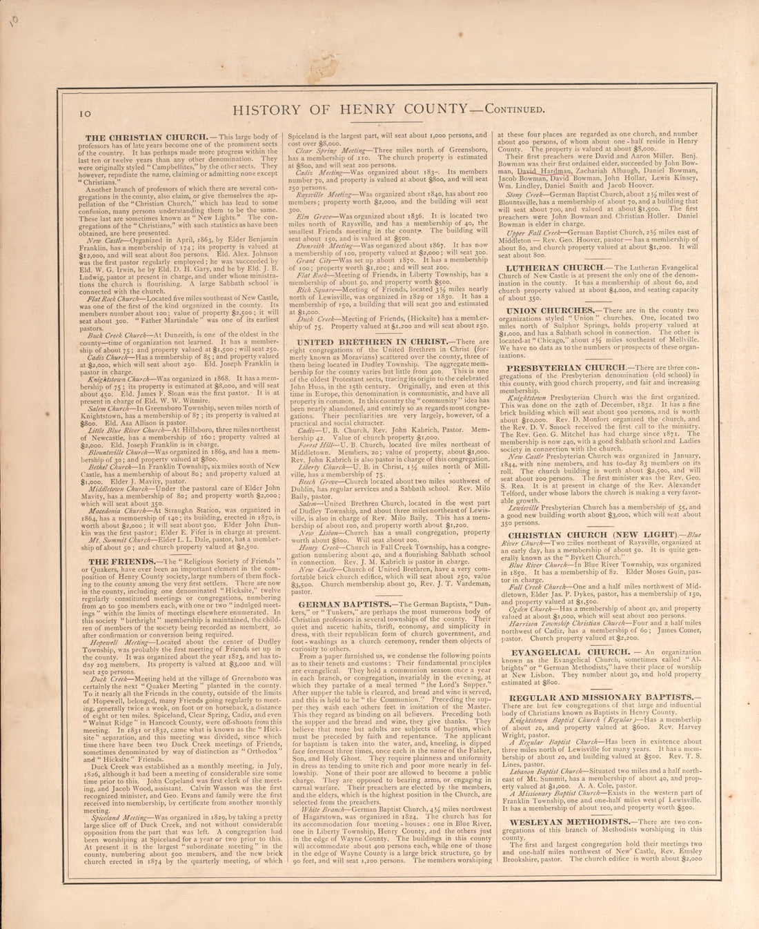 History of Henry County, Indiana- Continued from an Illustrated Historical Atlas of Henry County, Indiana 1875 by Relic Map Company