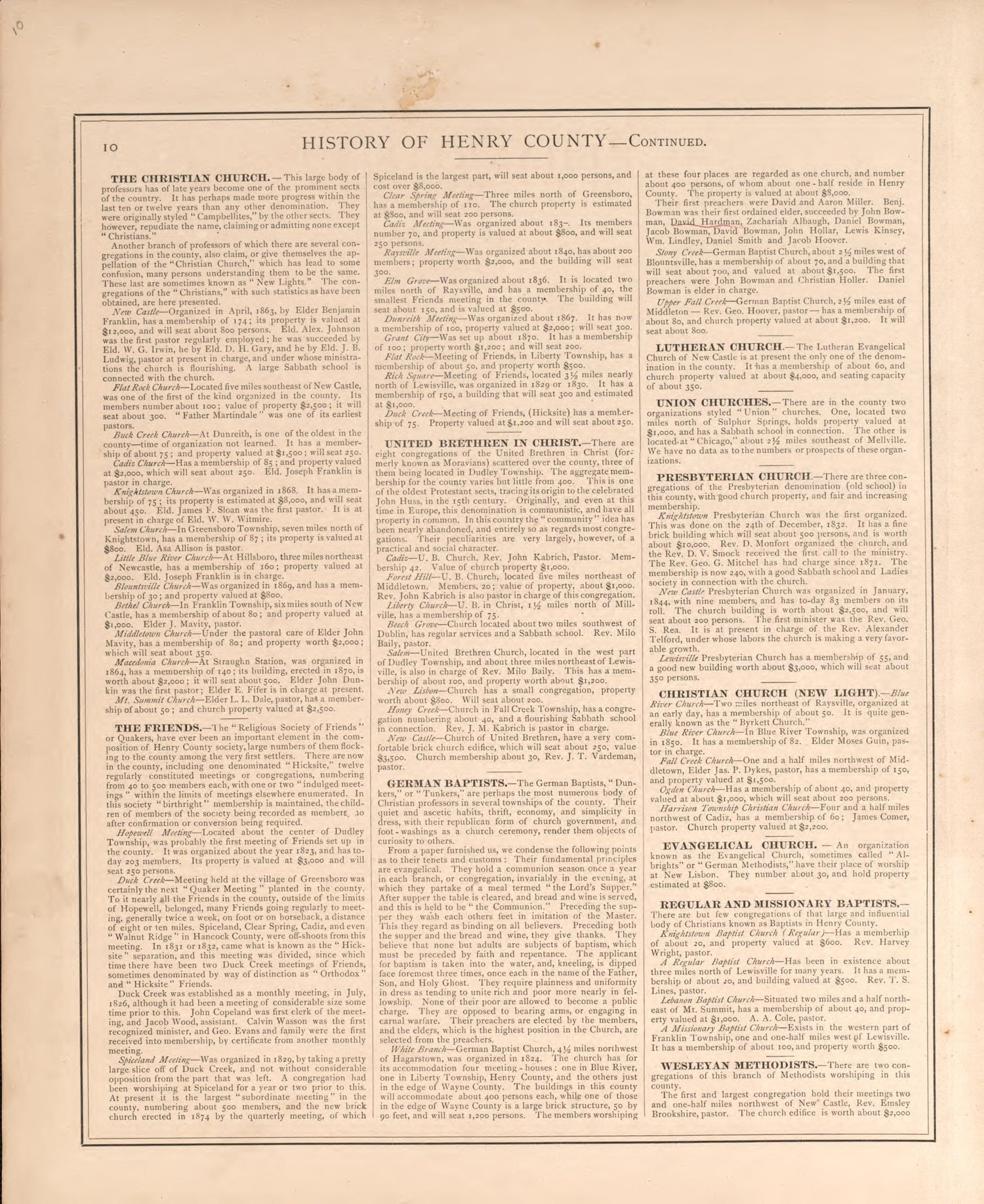 History of Henry County, Indiana- Continued from an Illustrated Historical Atlas of Henry County, Indiana 1875 by Relic Map Company
