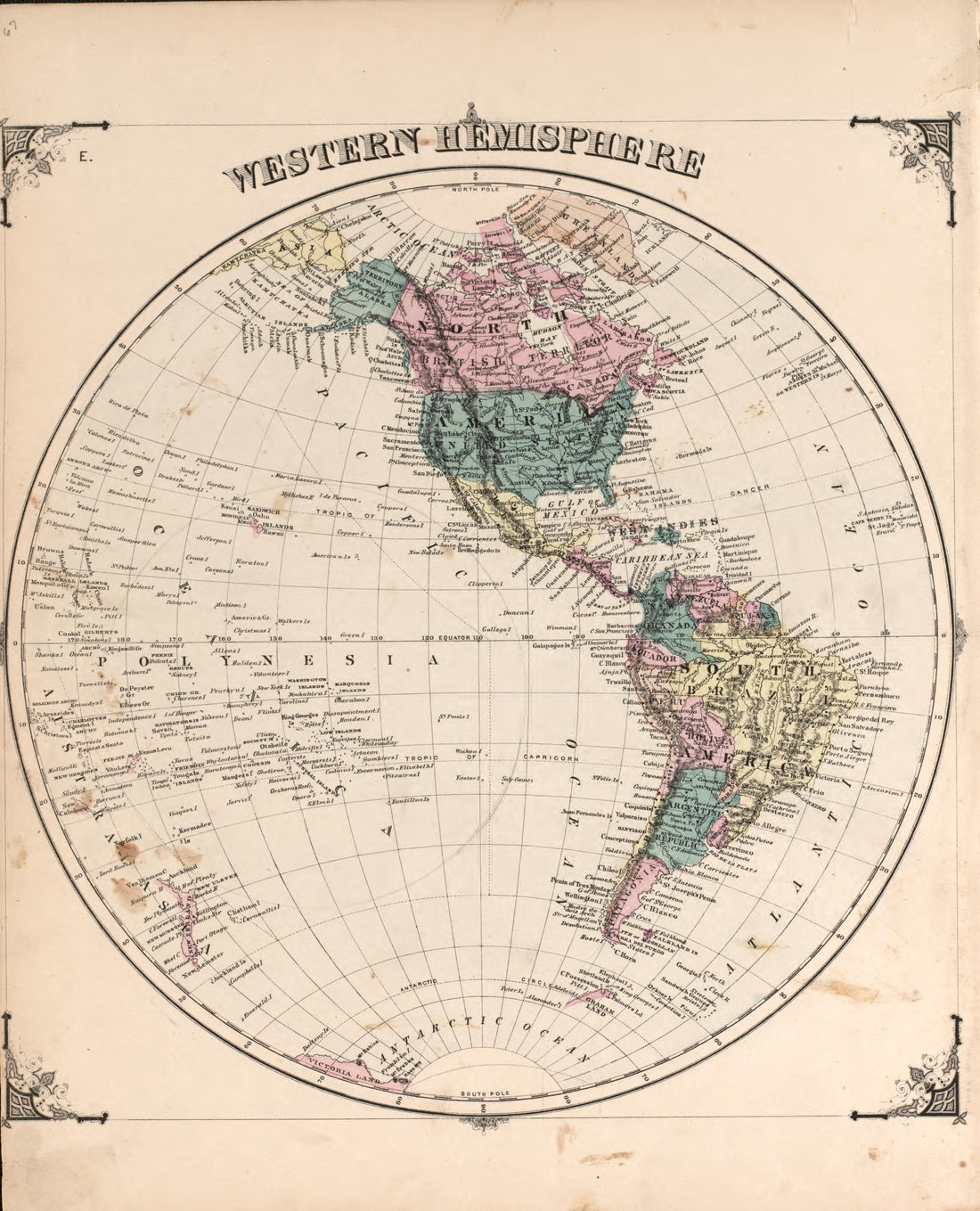 Western Hemisphere from an Illustrated Historical Atlas of Henry County, Indiana 1875 by Relic Map Company