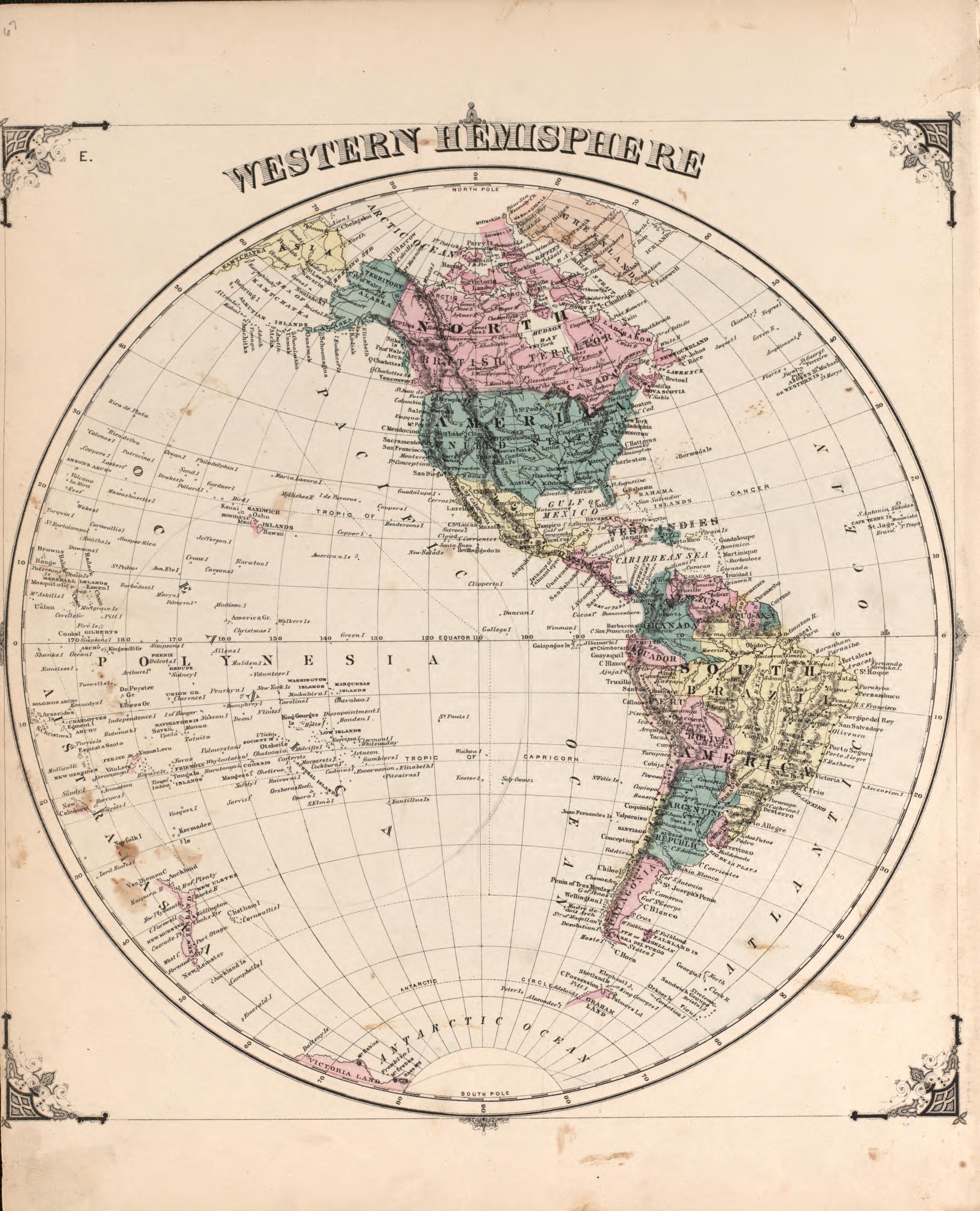 Western Hemisphere from an Illustrated Historical Atlas of Henry County, Indiana 1875 by Relic Map Company