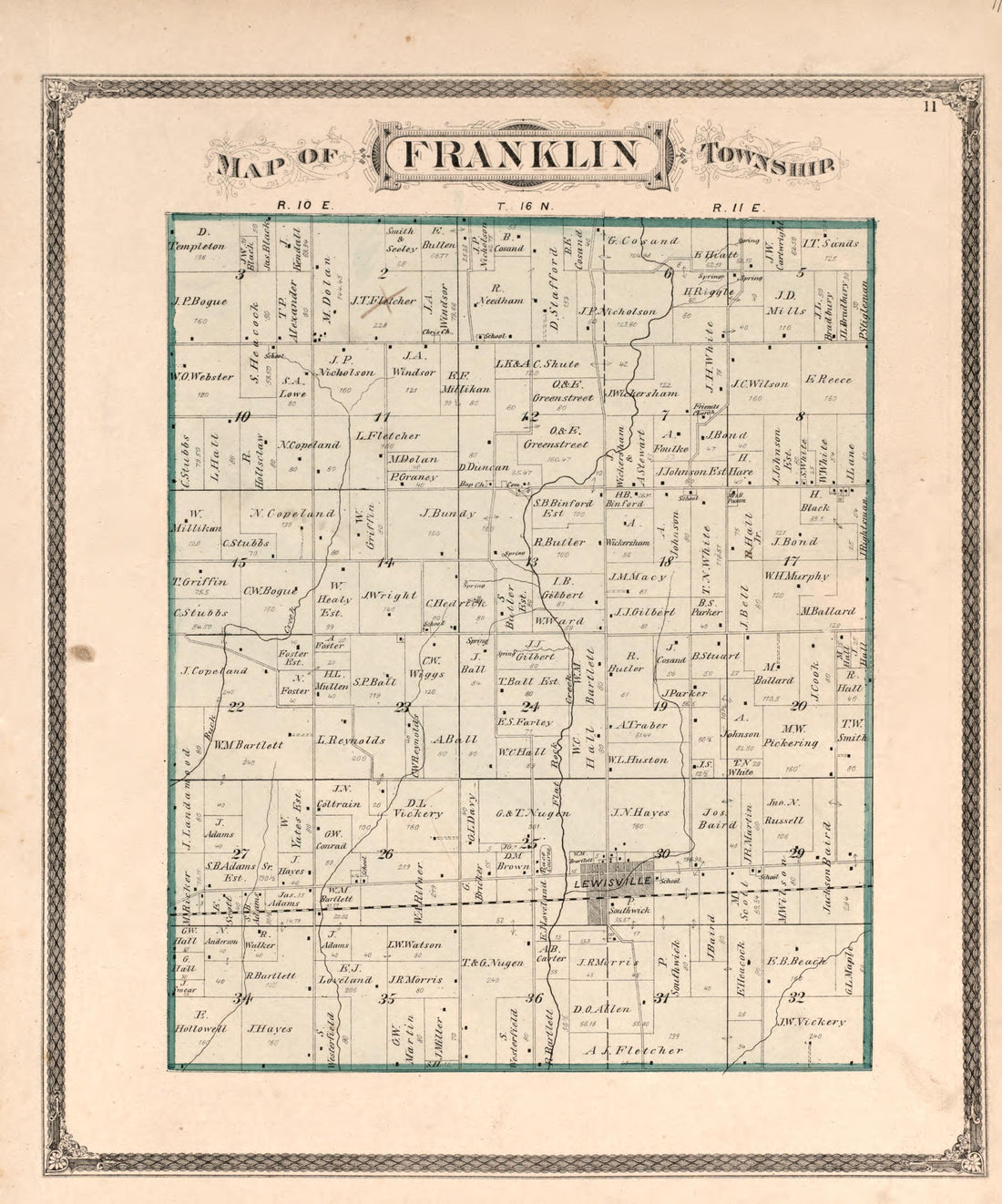 Franklin Township from an Illustrated Historical Atlas of Henry County, Indiana 1875 by Relic Map Company