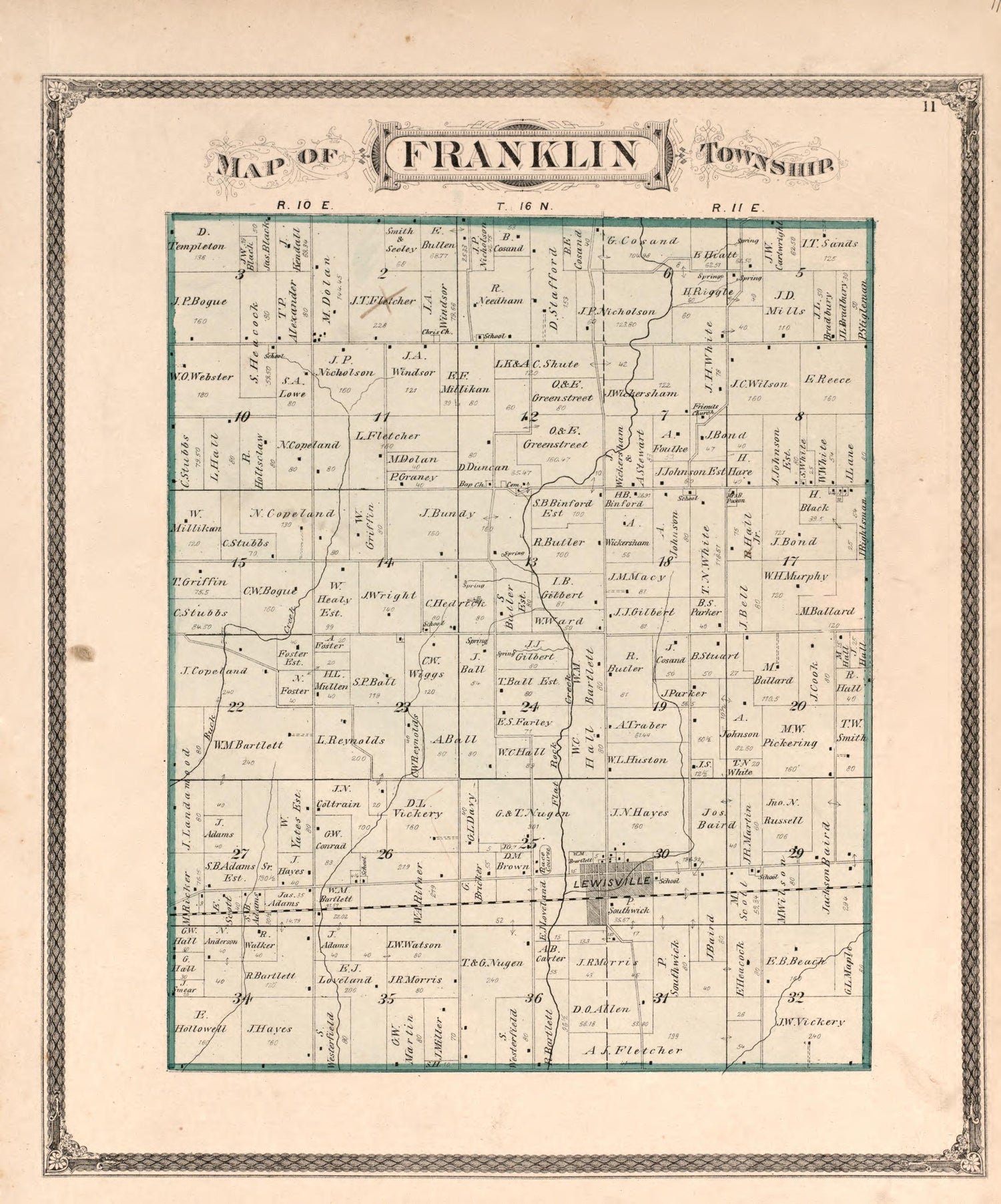 Franklin Township from an Illustrated Historical Atlas of Henry County, Indiana 1875 by Relic Map Company