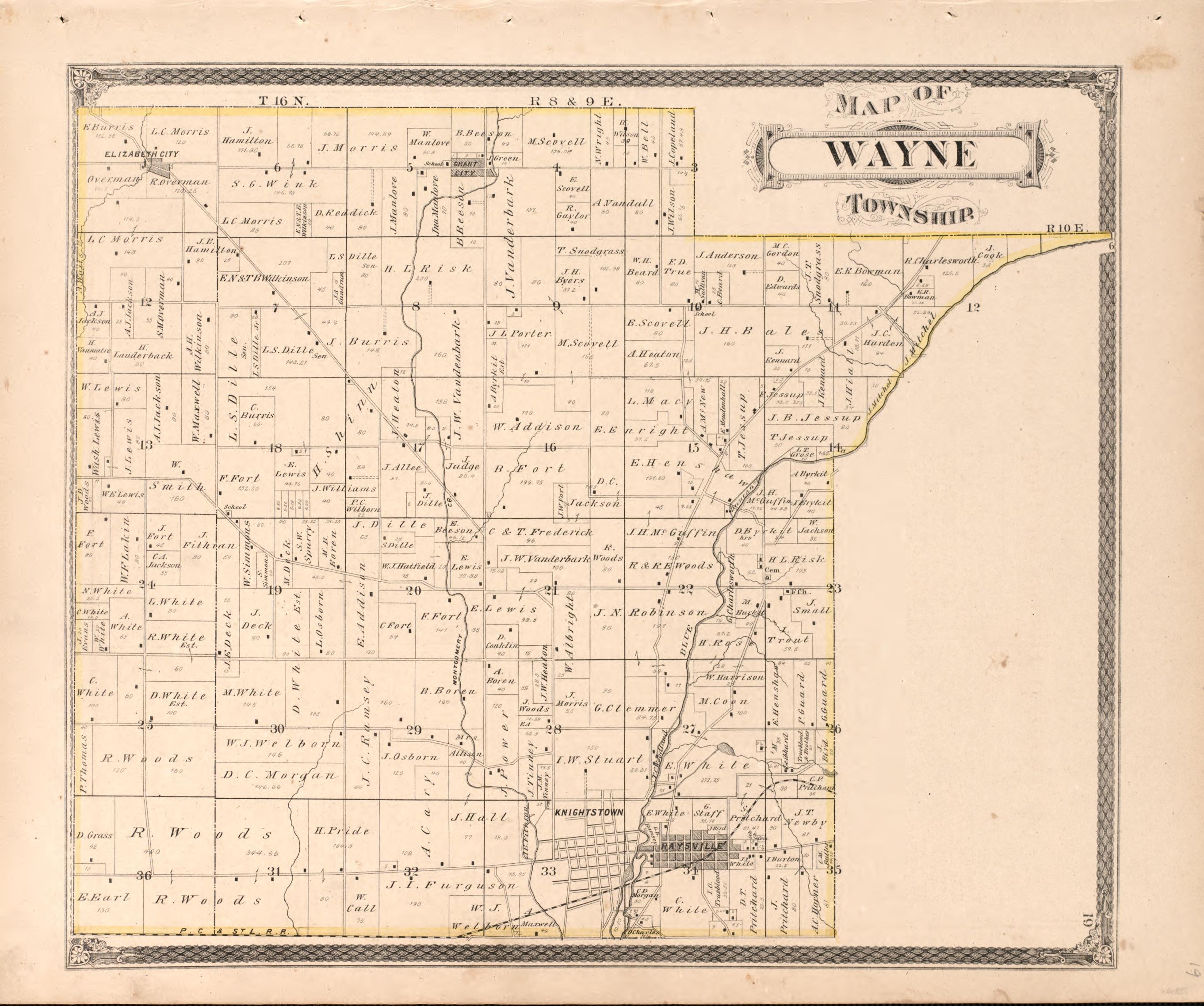 Wayne Township from an Illustrated Historical Atlas of Henry County, Indiana 1875 by Relic Map Company