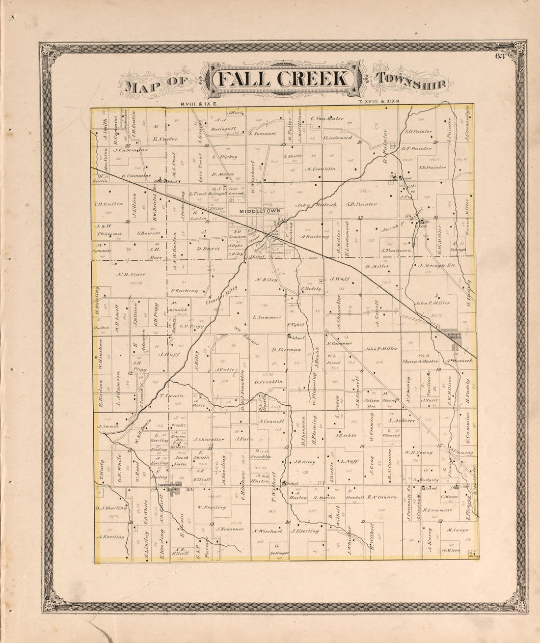 Fall Creek from an Illustrated Historical Atlas of Henry County, Indiana 1875 by Relic Map Company