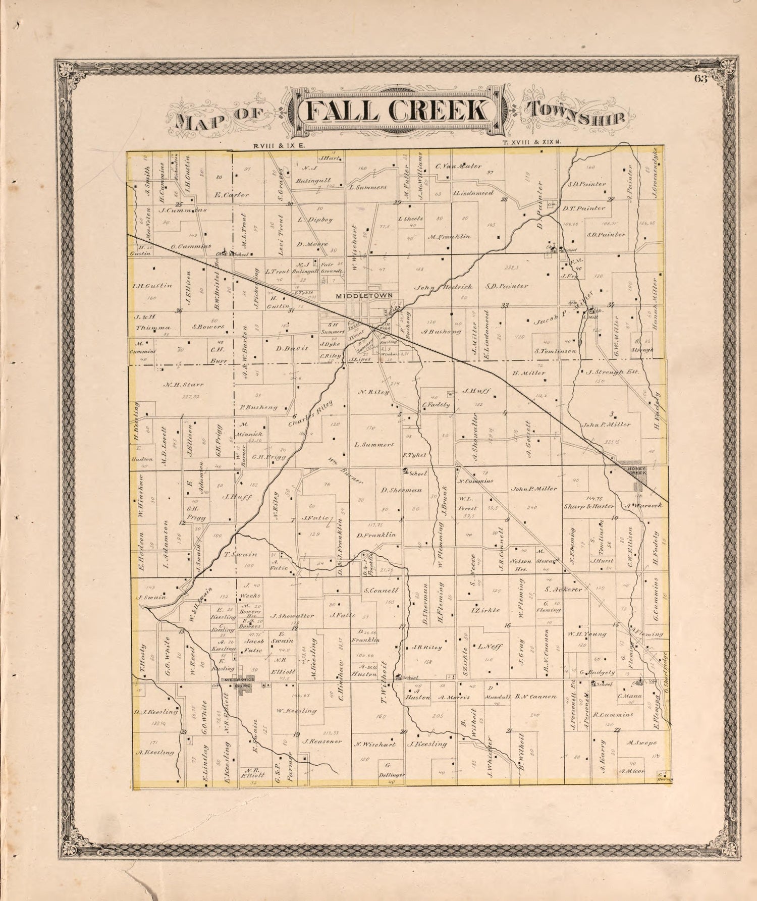 Fall Creek from an Illustrated Historical Atlas of Henry County, Indiana 1875 by Relic Map Company