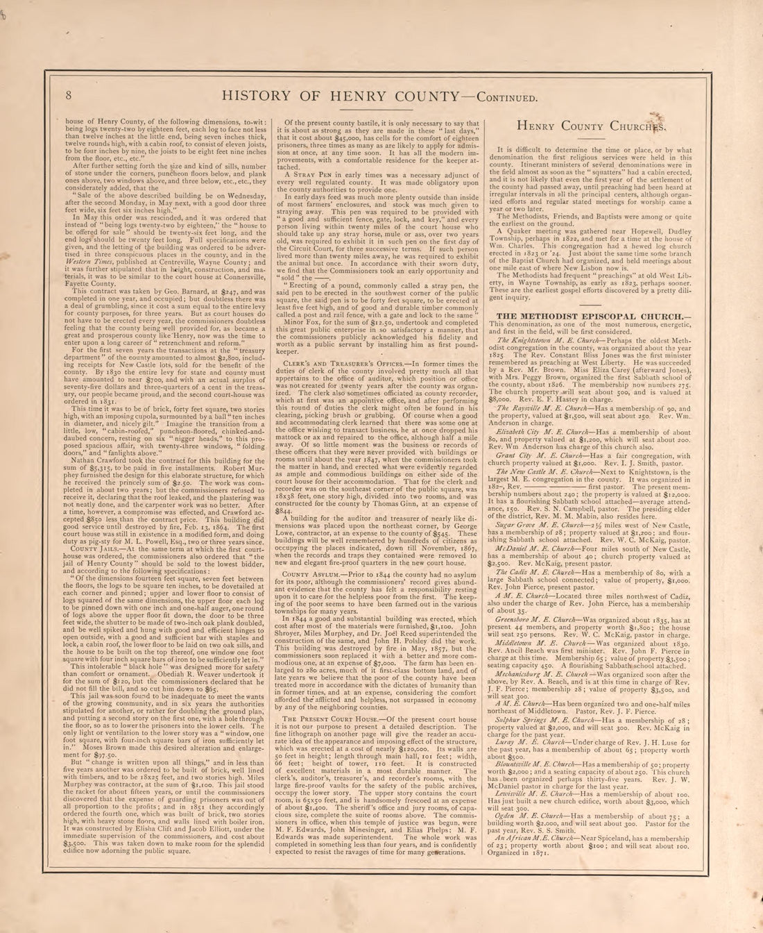 History of Henry County, Indiana- Continued from an Illustrated Historical Atlas of Henry County, Indiana 1875 by Relic Map Company