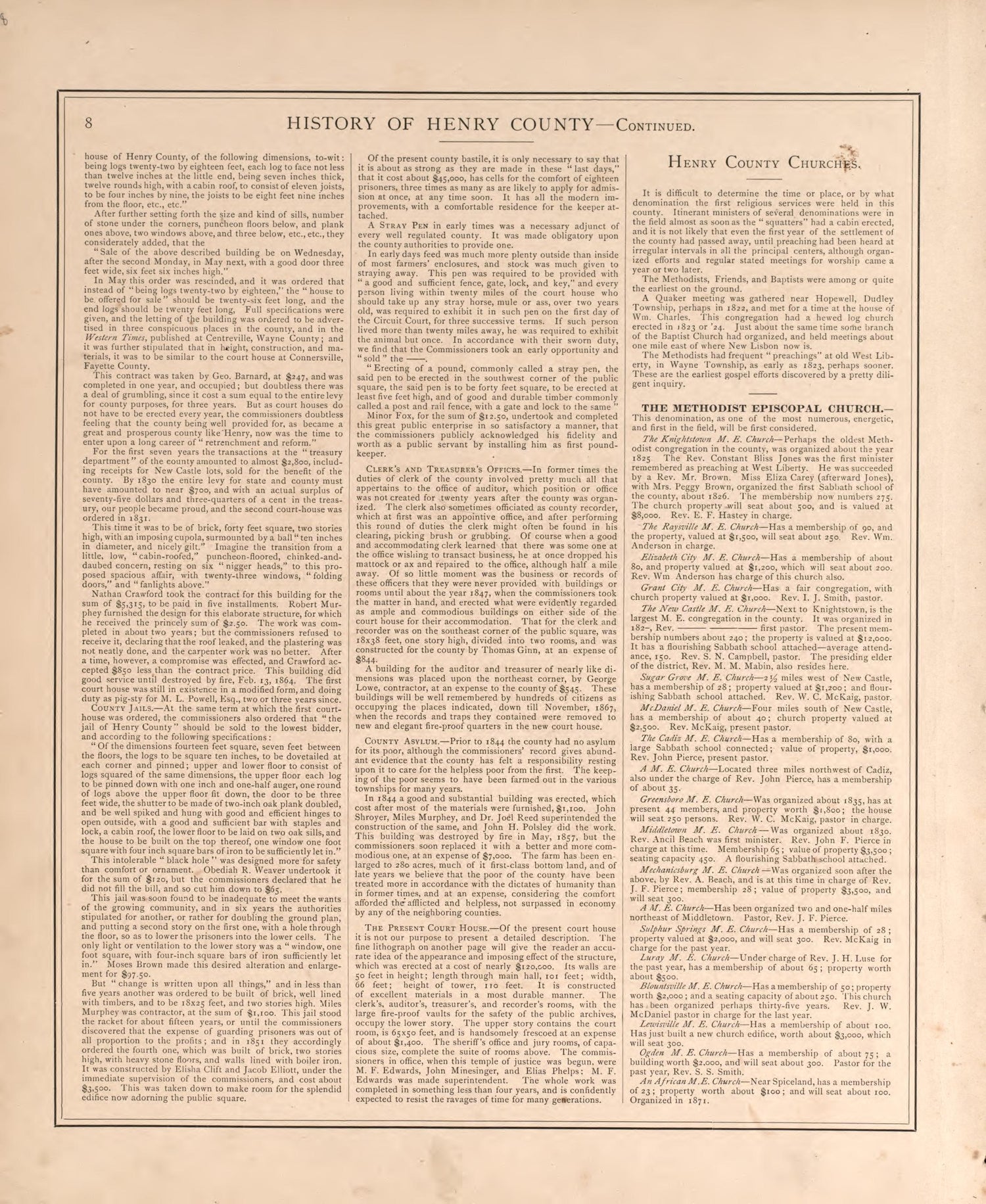 History of Henry County, Indiana- Continued from an Illustrated Historical Atlas of Henry County, Indiana 1875 by Relic Map Company