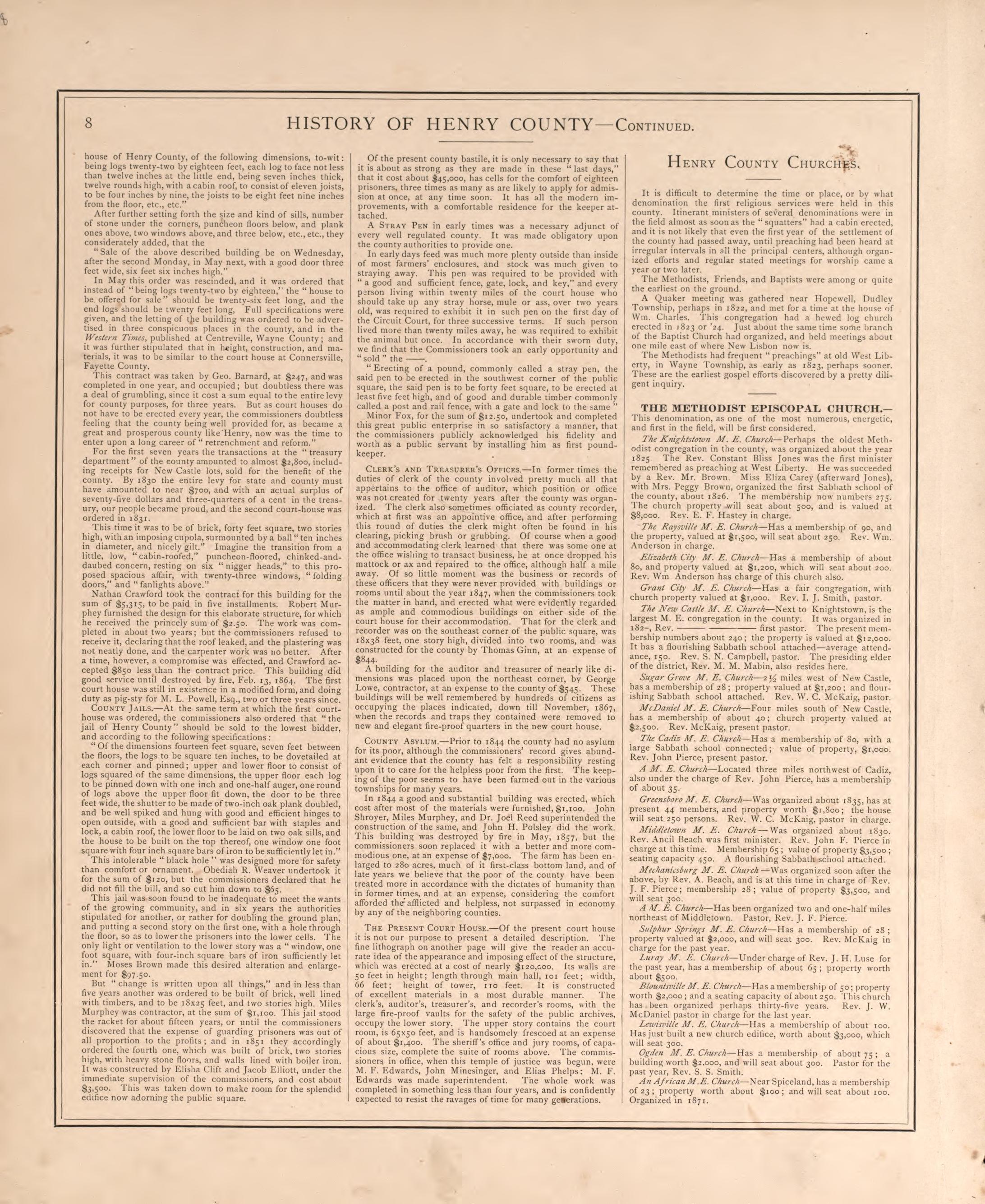 History of Henry County, Indiana- Continued from an Illustrated Historical Atlas of Henry County, Indiana 1875 by Relic Map Company